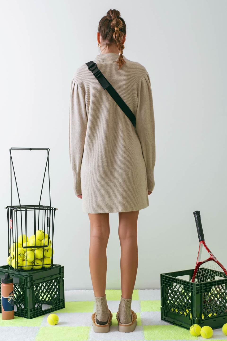 SOLID MOCK NECK KNIT SWEATER DRESS