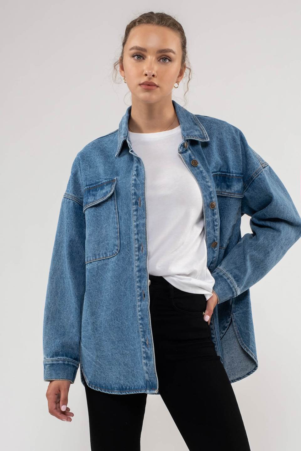 DROP SHOULDER DENIM SHACKET