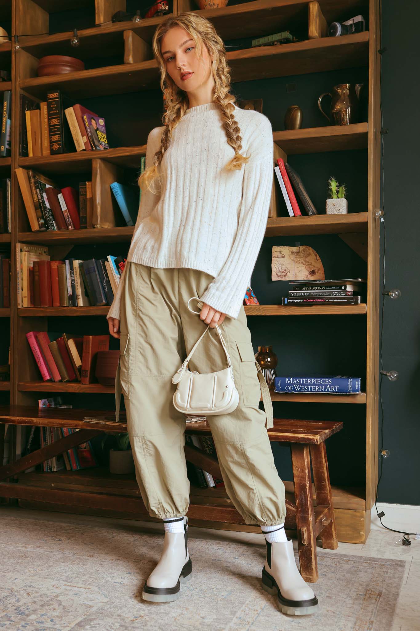 MOCK NECK STRIPED KNIT SWEATER