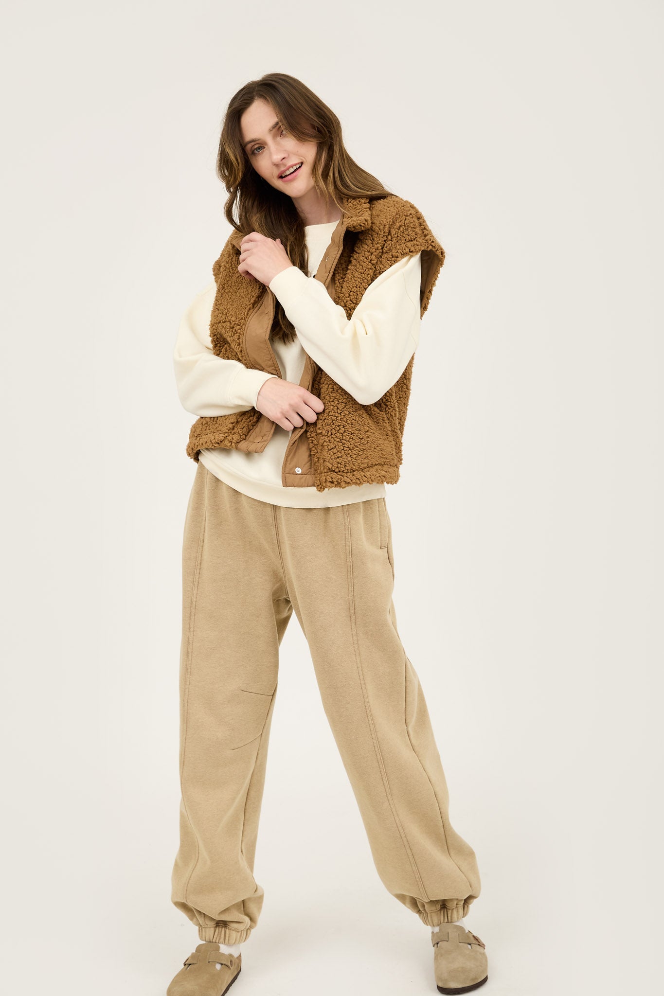 TEDDY BUTTON DOWN FAUX SHEARLING VEST