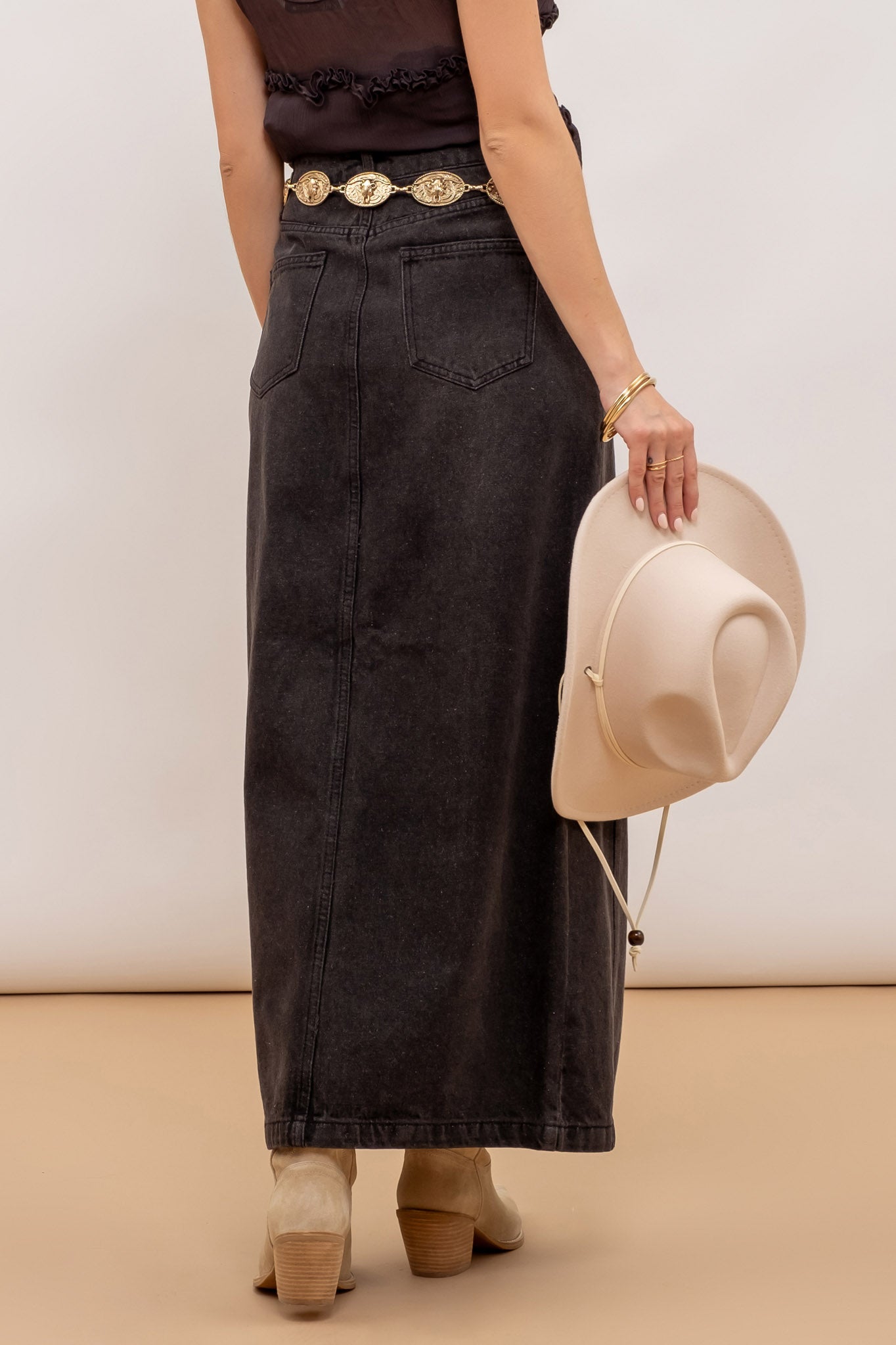 PANELED SPLIT HEM MIDI SKIRT