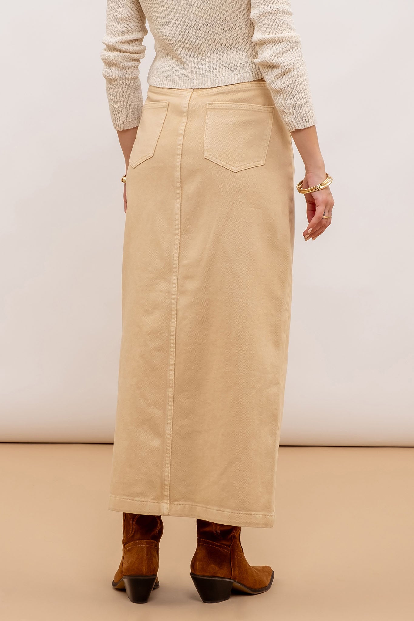 PANELED SPLIT HEM MIDI SKIRT
