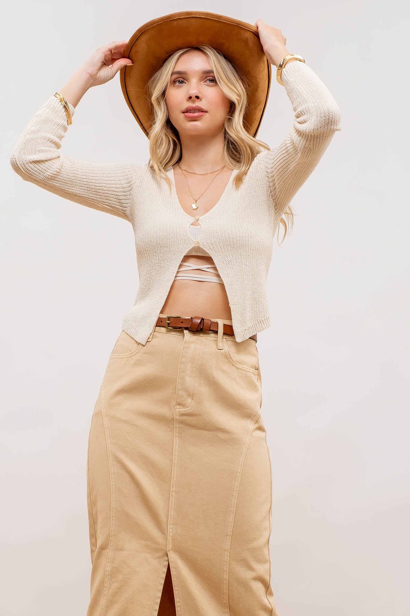 PANELED SPLIT HEM MIDI SKIRT