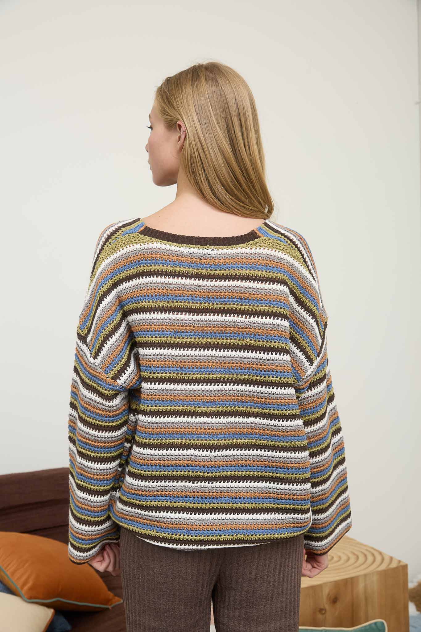 MULTICOLOR STRIPE V NECK BUTTON DOWN CARDIGAN (PRE-ORDER)