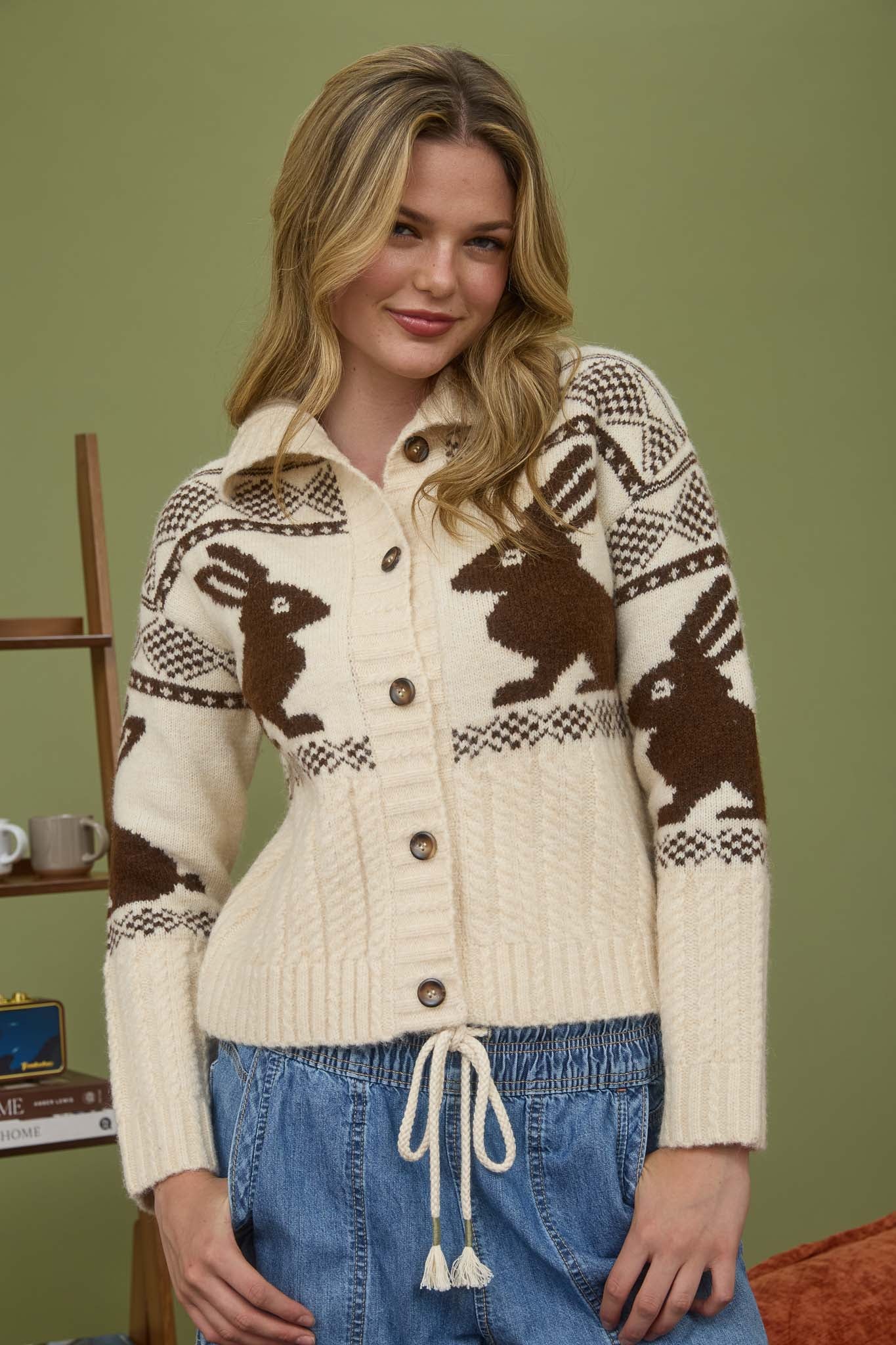 Bunny Landscape' Blush Grandpa Cardigan