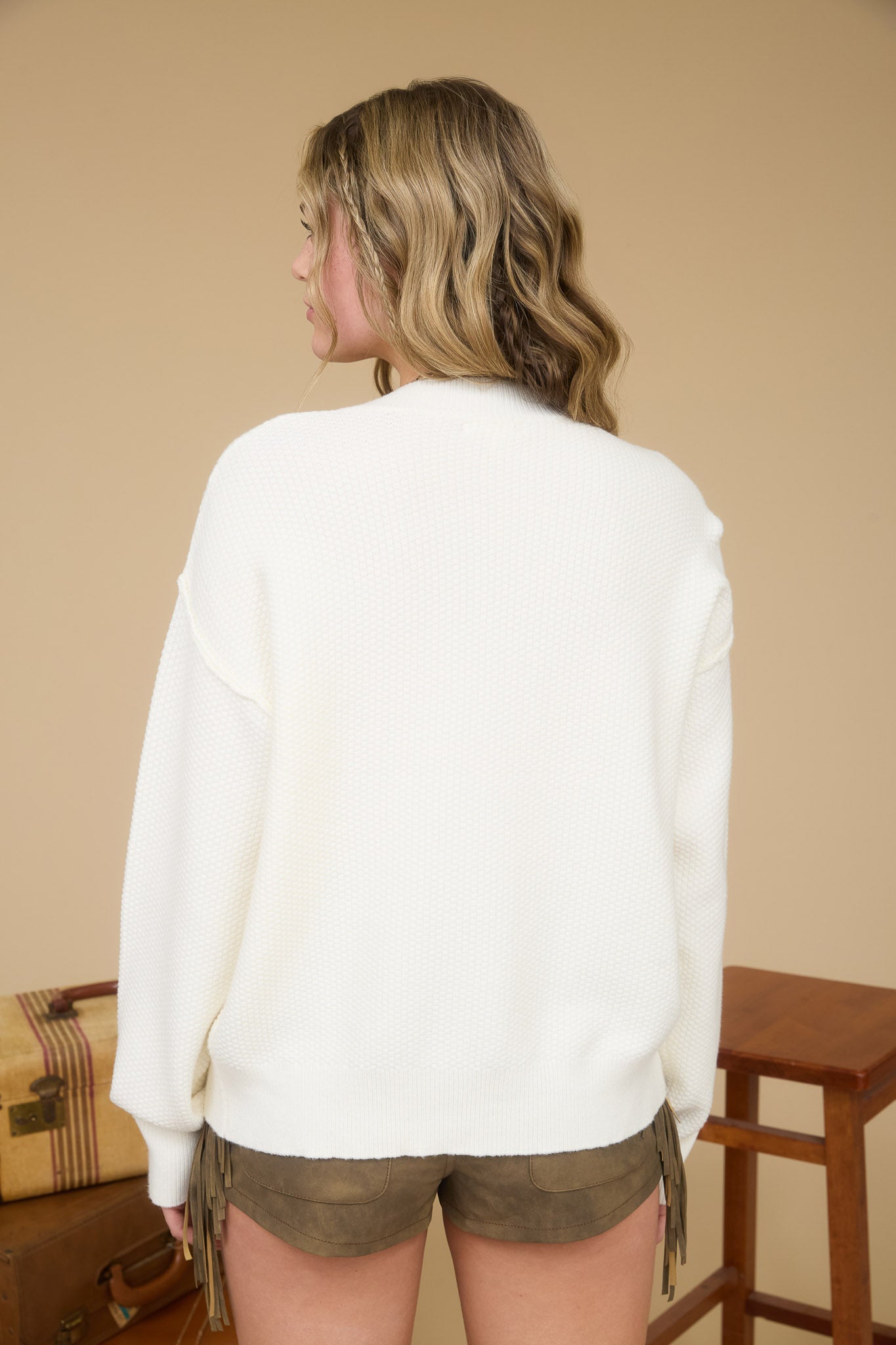 EXPOSED SEAM BUTTON DOWN KNIT CARDIGAN
