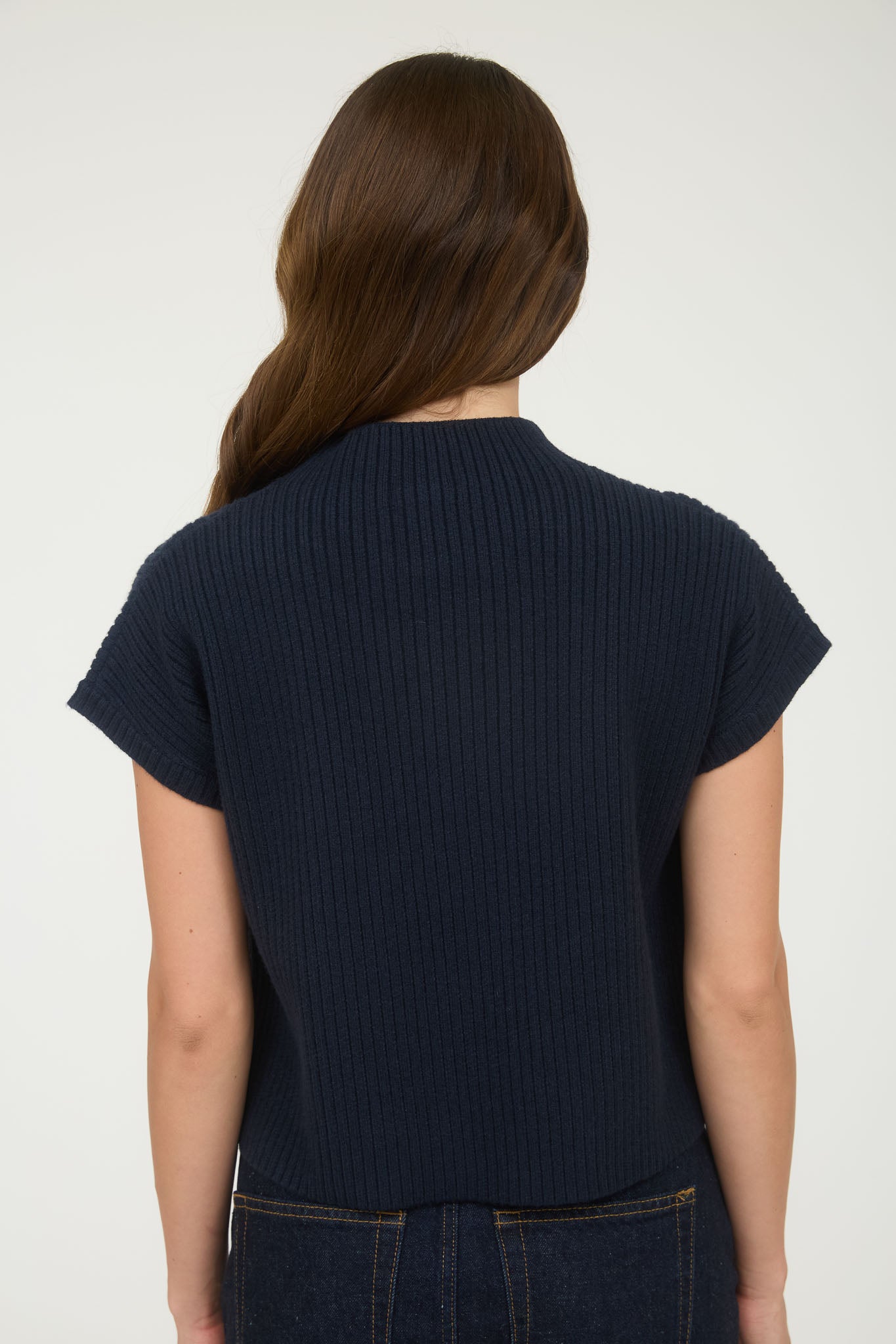 MOCK NECK POCKET DETAIL SHORT SLEEVE KNIT SWEATER