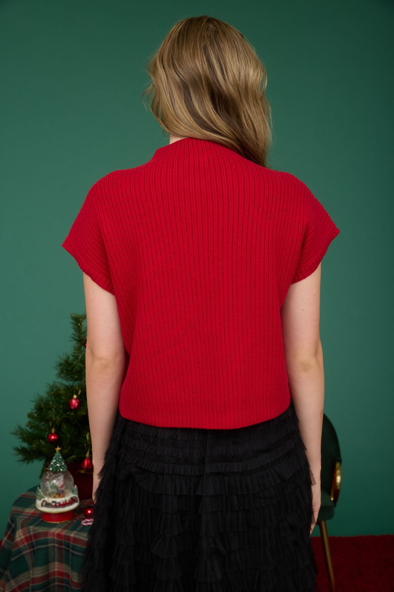 MOCK NECK POCKET DETAIL SHORT SLEEVE KNIT SWEATER