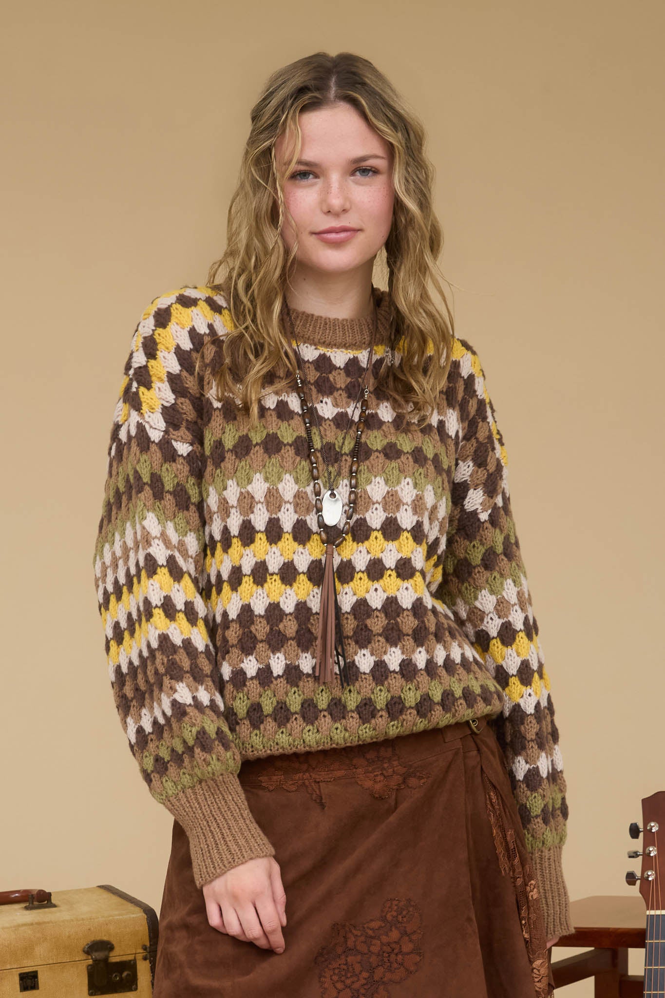 MULTICOLOR KNIT CREWNECK PULLOVER SWEATER