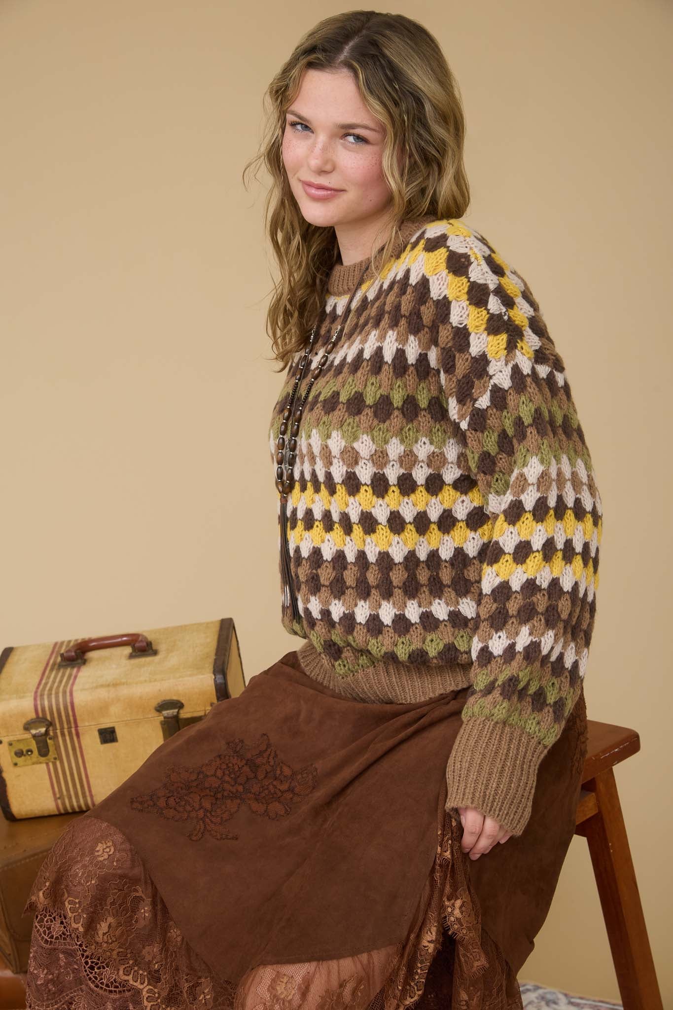 MULTICOLOR KNIT CREWNECK PULLOVER SWEATER
