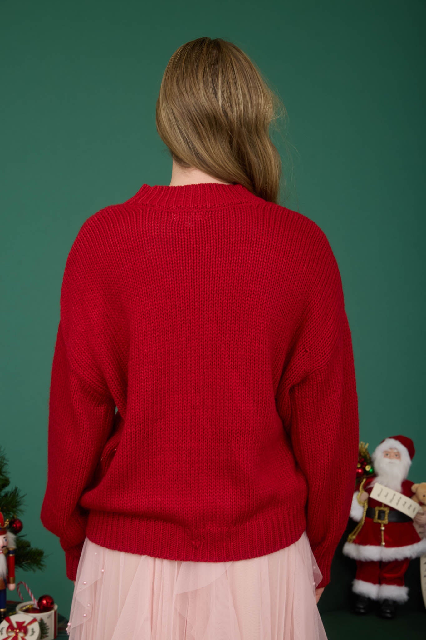 BOW DETAIL CREW NECK LONG SLEEVE PULLOVER SWEATER