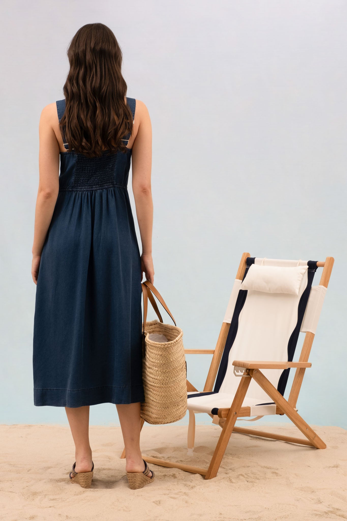 DARK CHAMBRAY BUTTON DOWN SLEEVELESS MAXI DRESS