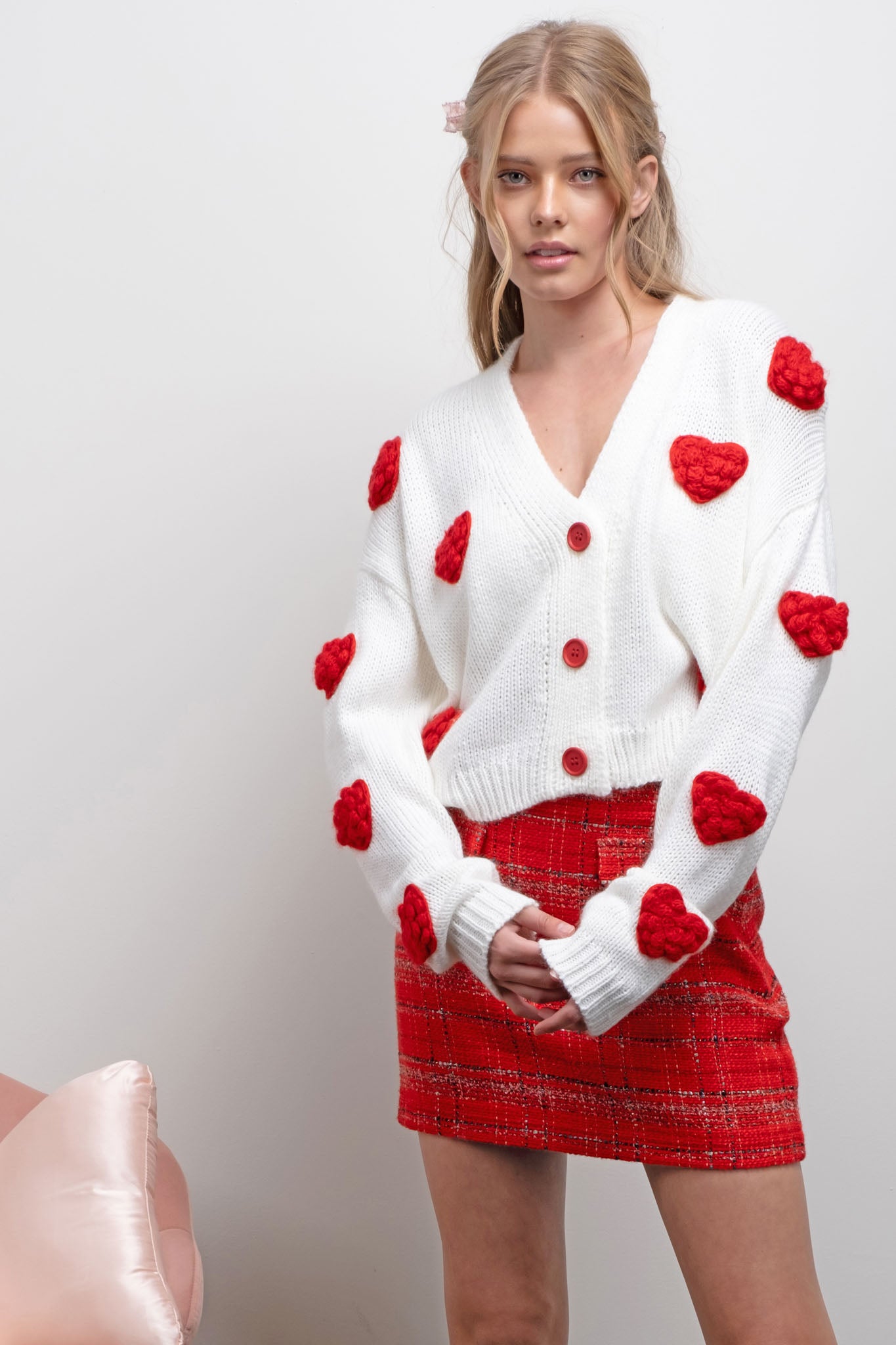 PUFF HEART BUTTON DOWN KNIT CARDIGAN (PRE-ORDER)