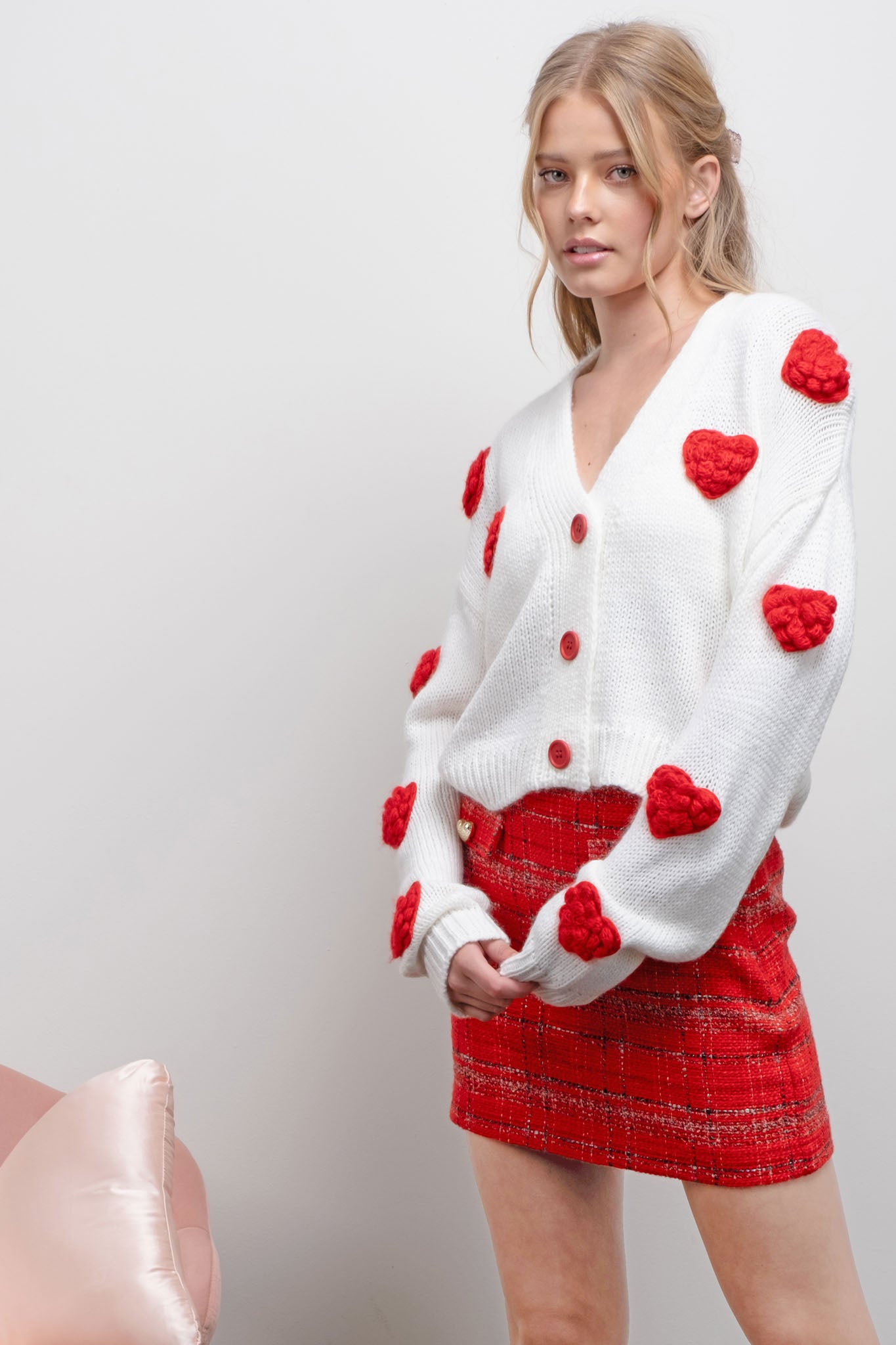 PUFF HEART BUTTON DOWN KNIT CARDIGAN (PRE-ORDER)