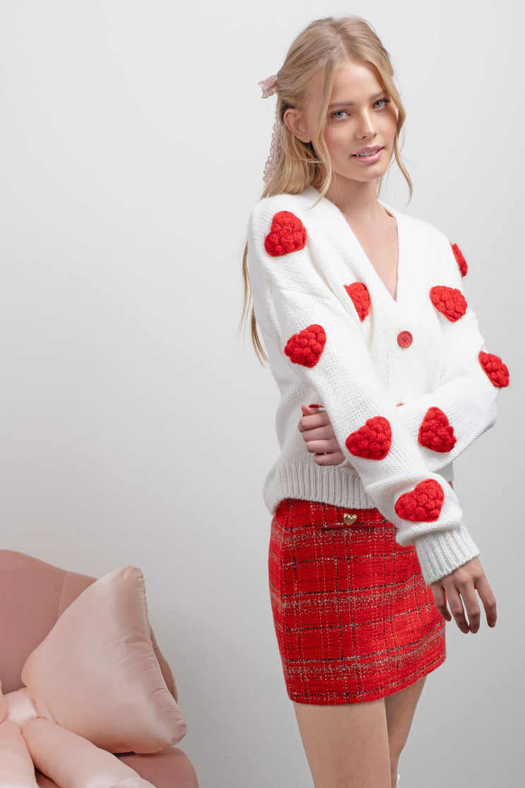 PUFF HEART BUTTON DOWN KNIT CARDIGAN (PRE-ORDER)