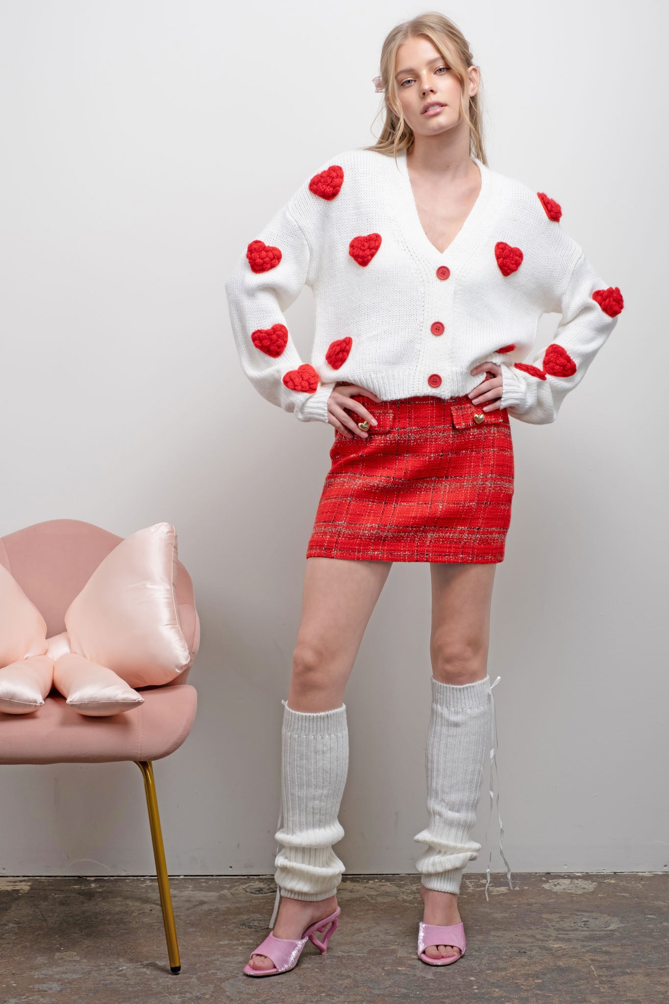 PUFF HEART BUTTON DOWN KNIT CARDIGAN (PRE-ORDER)