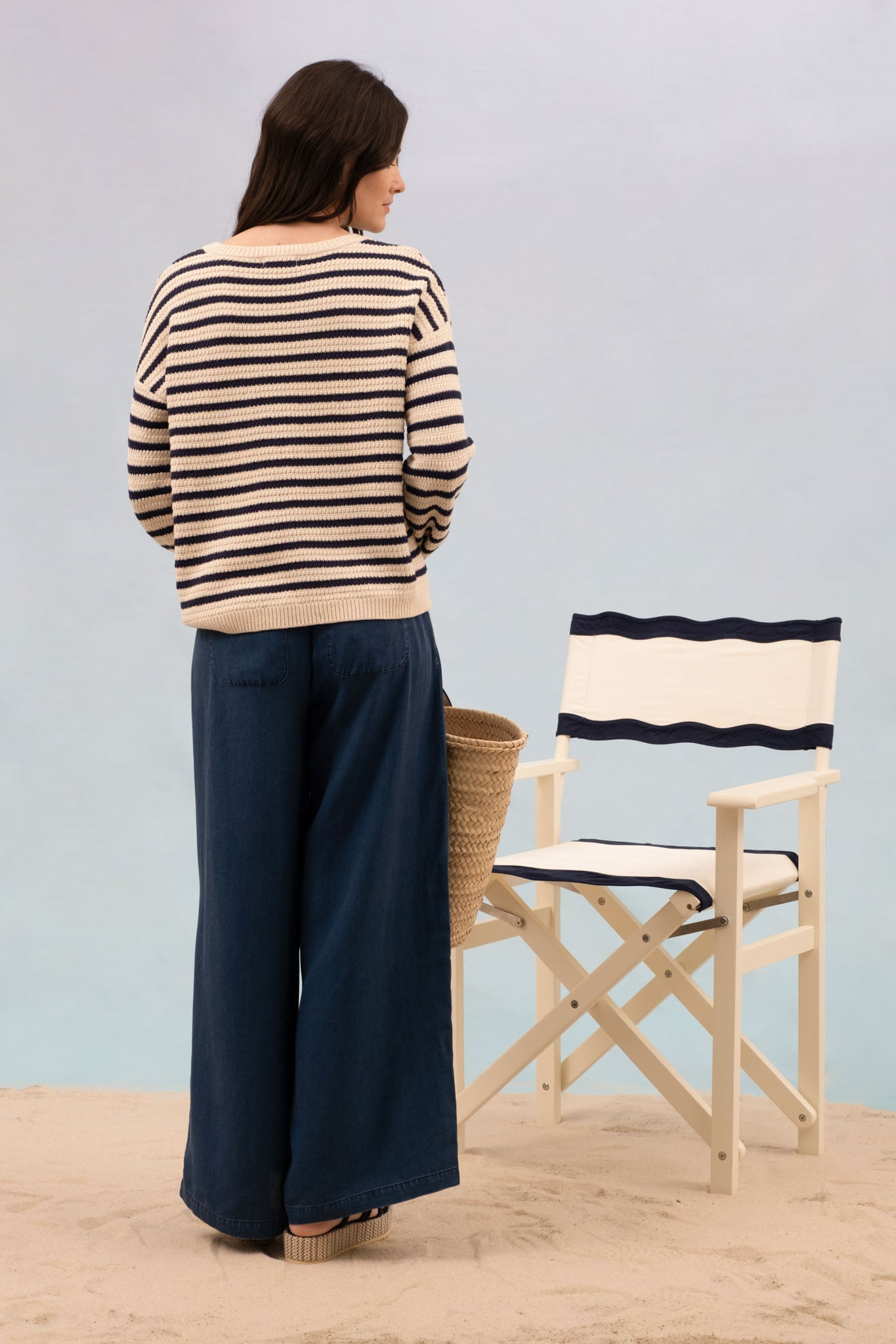 STRIPE CREW NECK DROP SHOULDER SWEATER