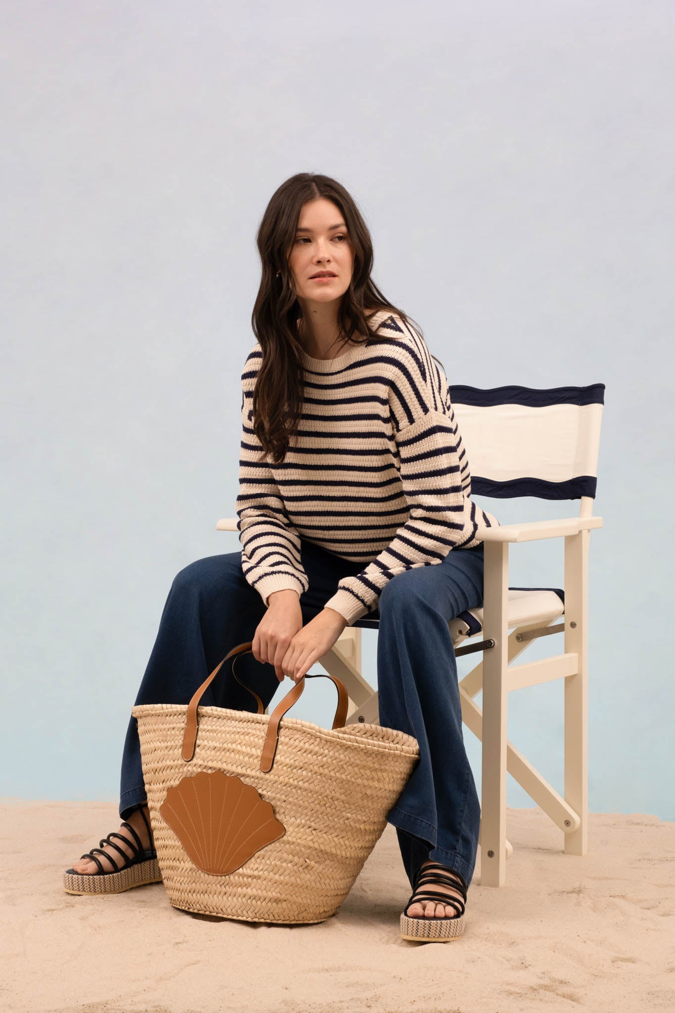 STRIPE CREW NECK DROP SHOULDER SWEATER