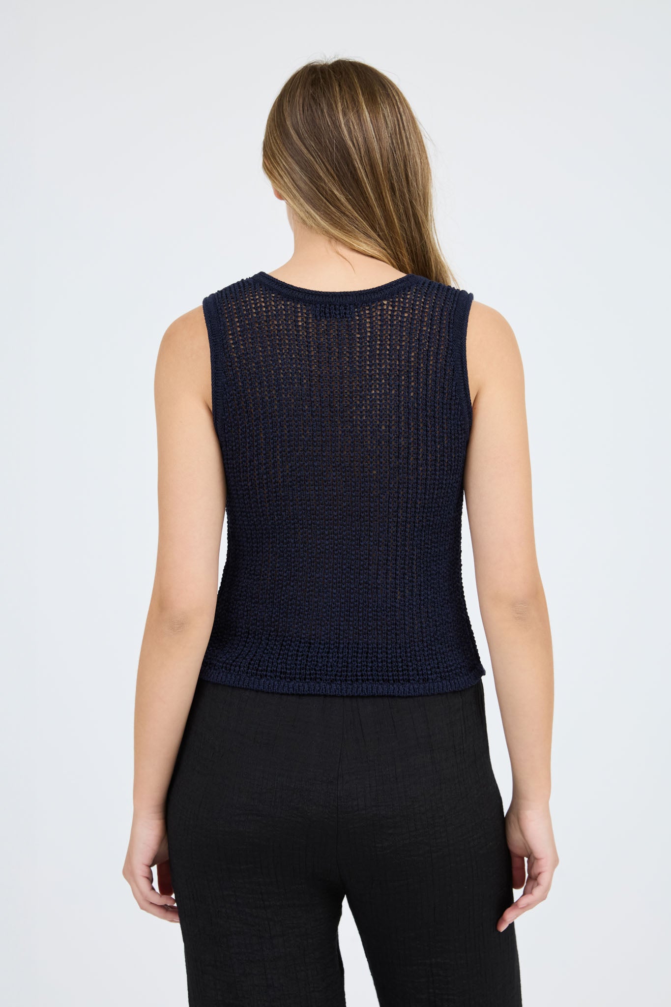 V NECK FRONT BUTTON CROCHET KNIT VEST (PRE-ORDER)