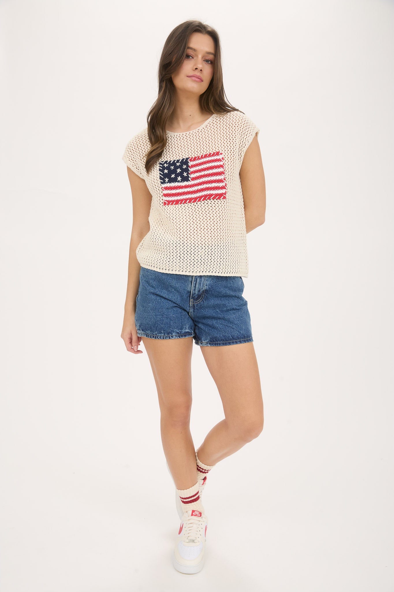 AMERICAN FLAG CROCHET KNIT SWEATER TOP