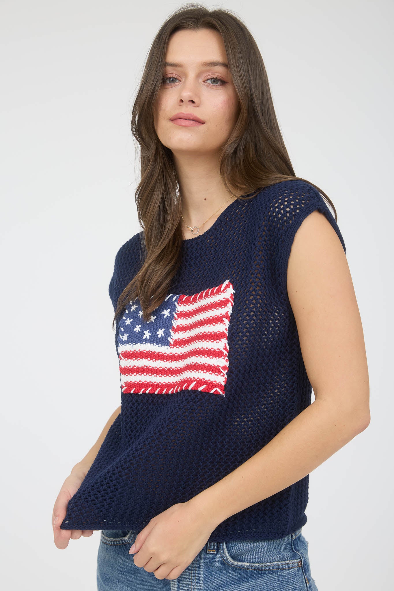 AMERICAN FLAG CROCHET KNIT SWEATER TOP