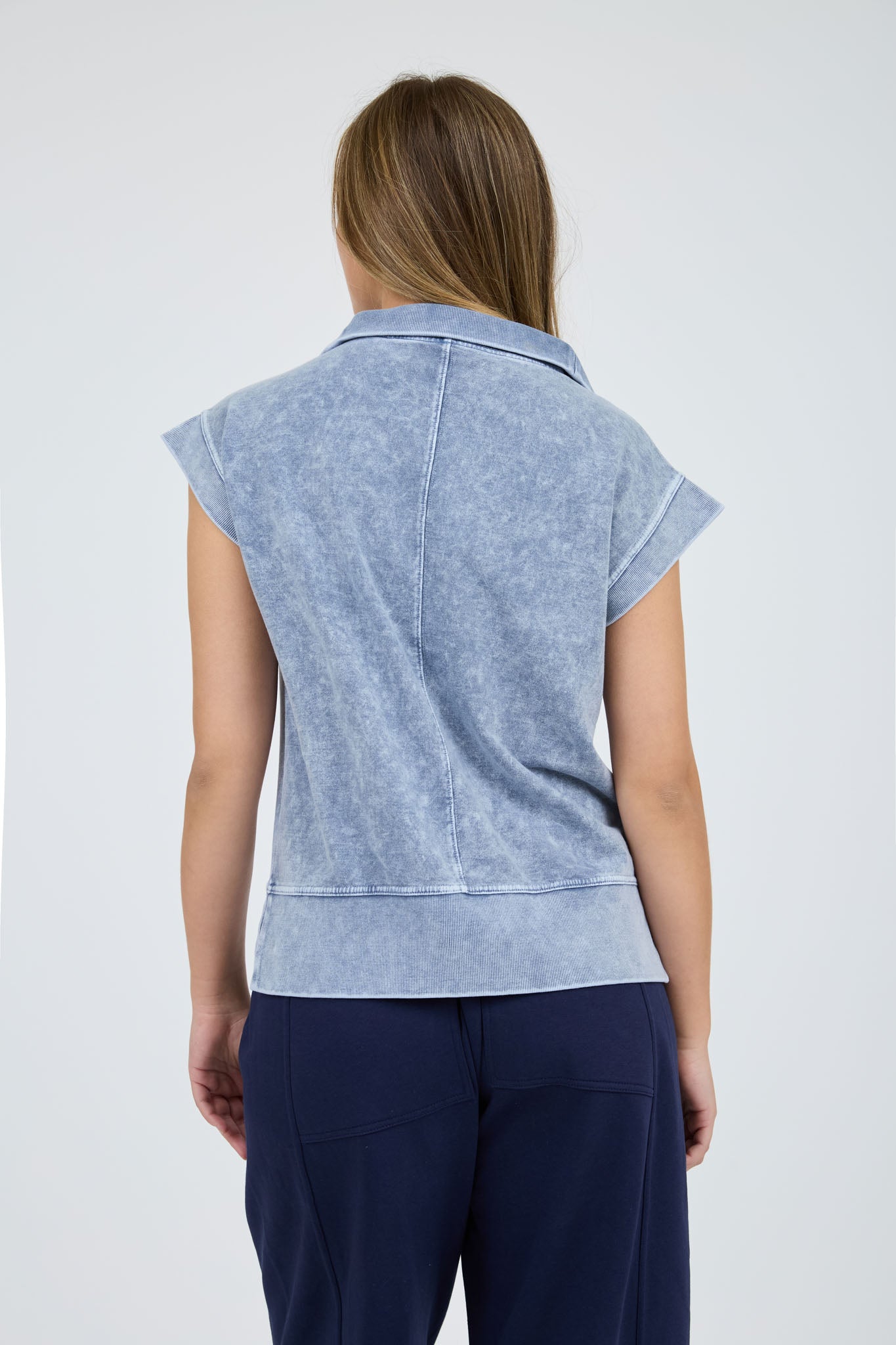 WASHED HALF ZIP RIBBED DETAIL SLEEVELESS KNIT TOP (PRE-ORDER)