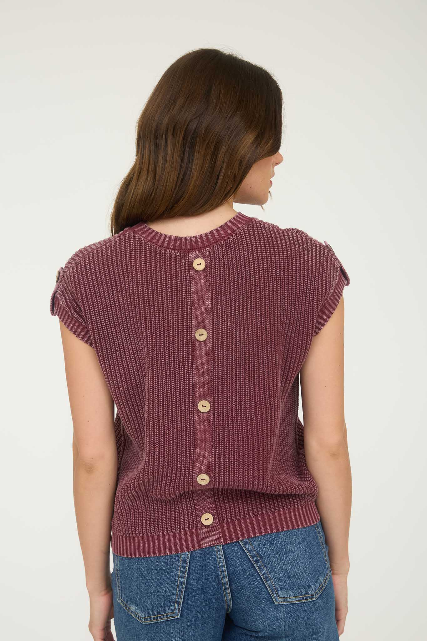 WASHED KNIT SHORT TAB SLEEVE PULLOVER SWEATER (PRE-ORDER)