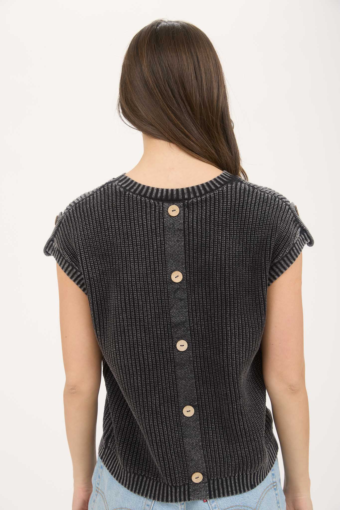 WASHED KNIT SHORT TAB SLEEVE PULLOVER SWEATER (PRE-ORDER)