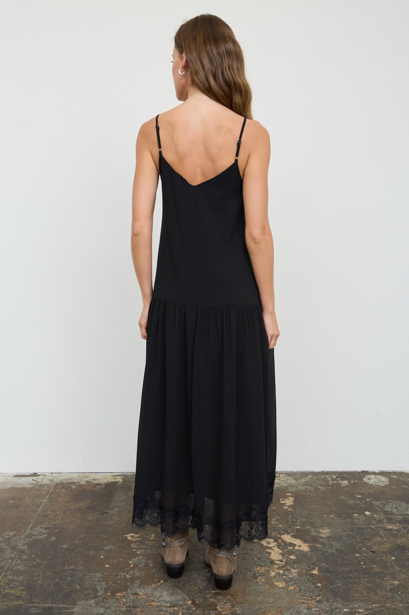 LACE TRIM DROP WAIST SPAGHETTI STRAP MIDI DRESS (PRE-ORDER)