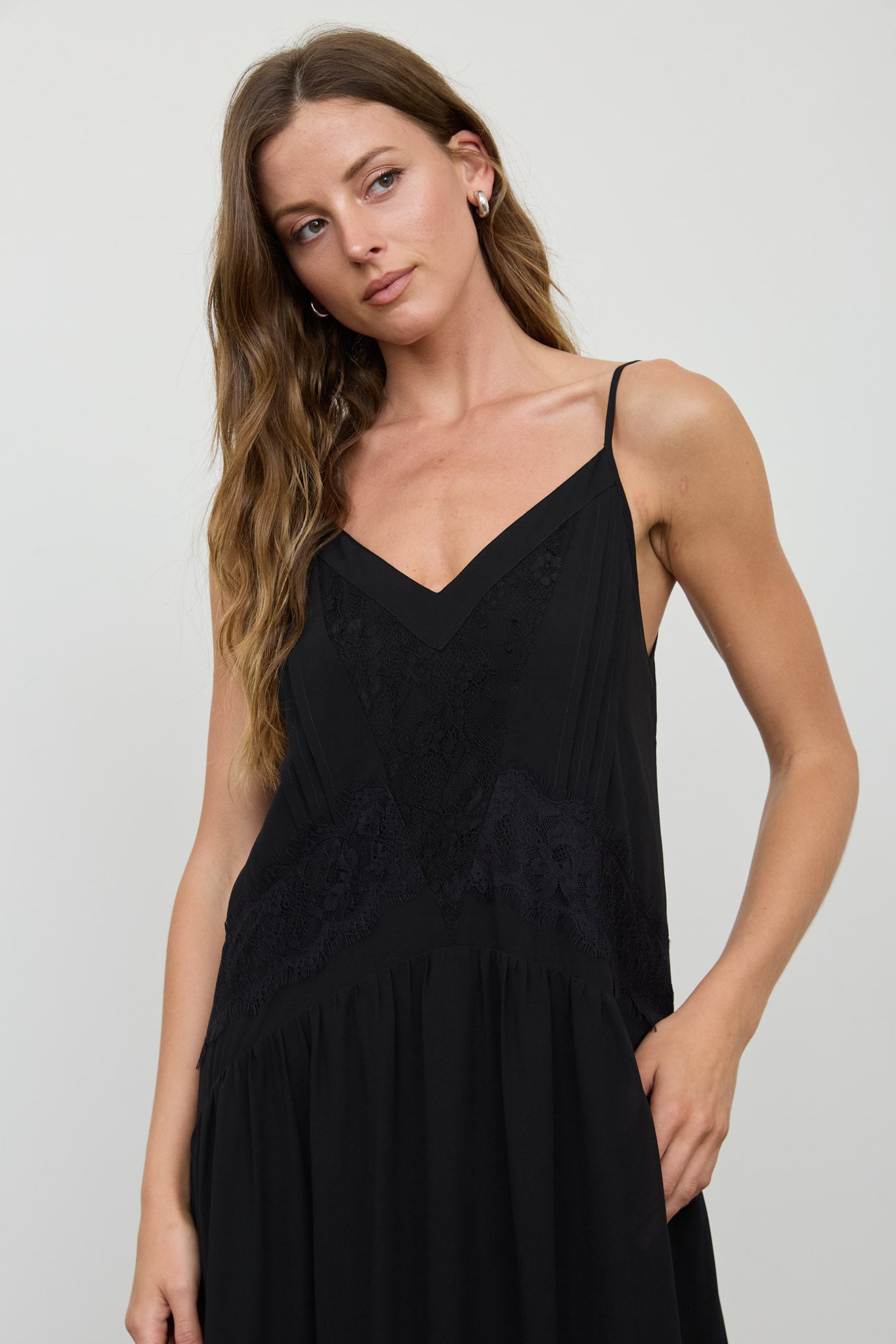 LACE TRIM DROP WAIST SPAGHETTI STRAP MIDI DRESS (PRE-ORDER)