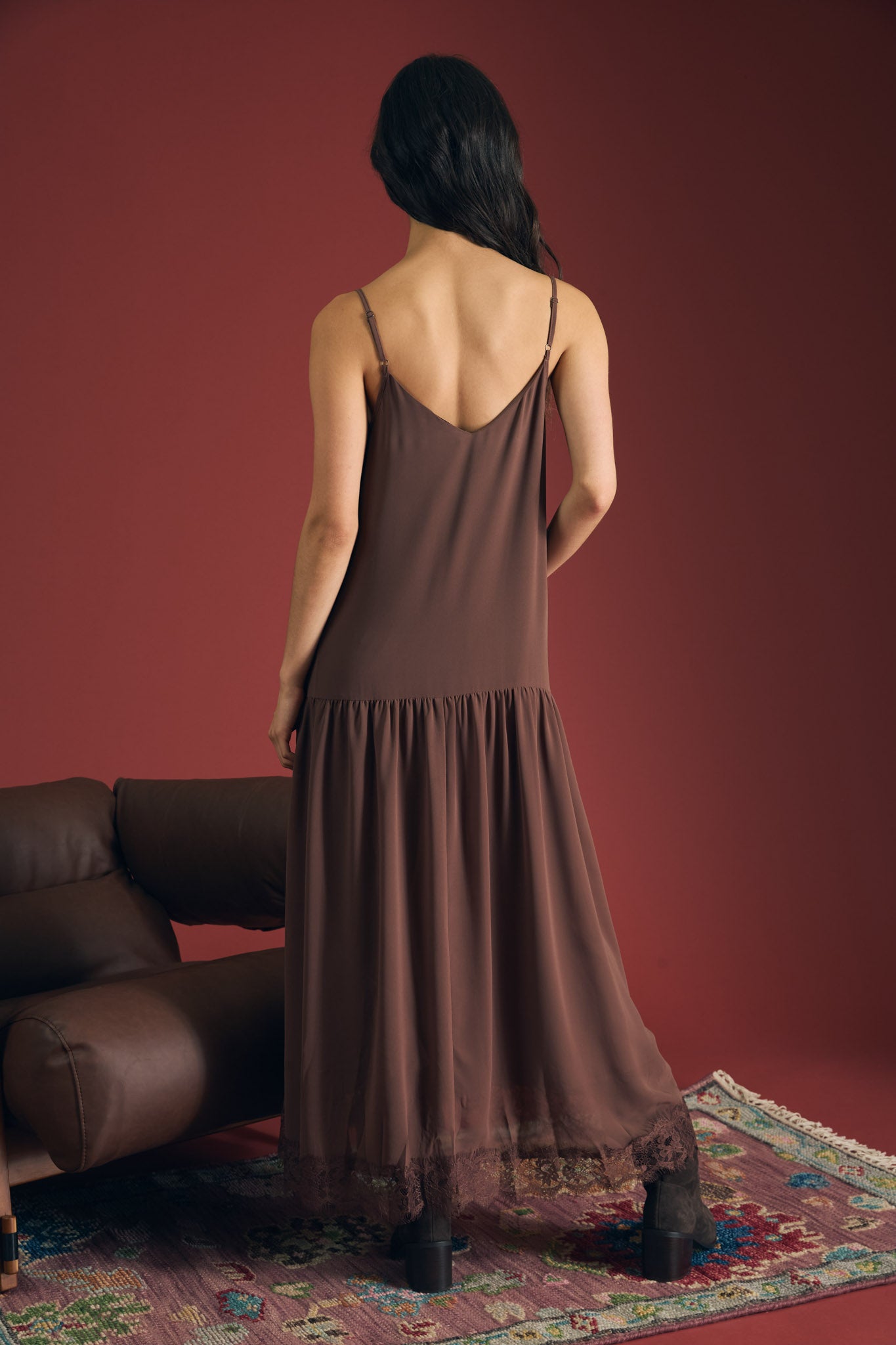 LACE TRIM DROP WAIST SPAGHETTI STRAP MIDI DRESS (PRE-ORDER)