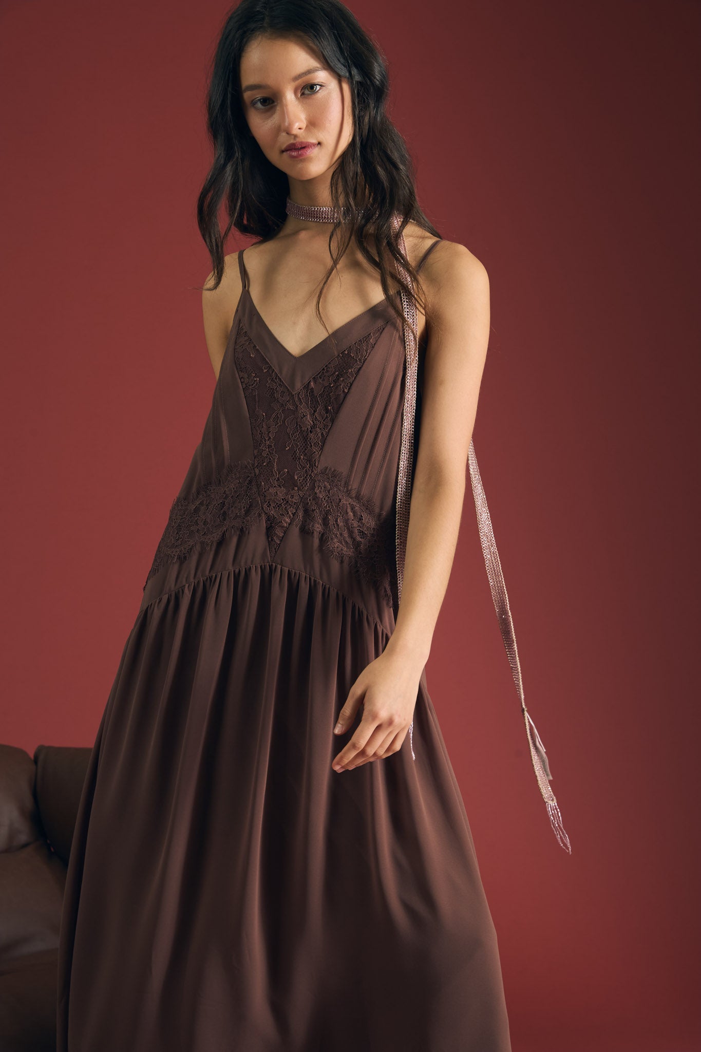LACE TRIM DROP WAIST SPAGHETTI STRAP MIDI DRESS (PRE-ORDER)
