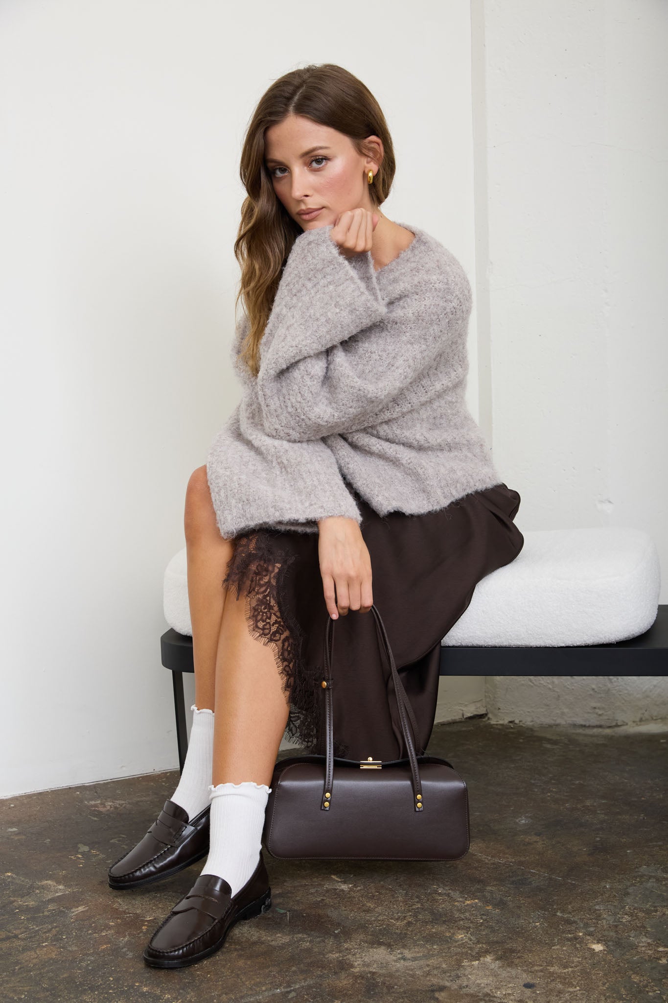 FUZZY KNIT BUTTON DOWN BOXY CARDIGAN SWEATER