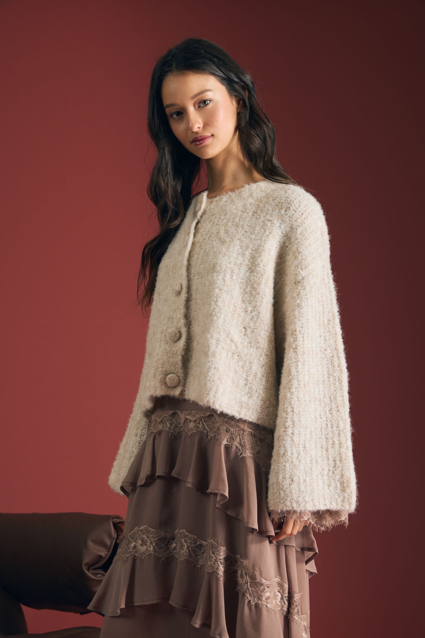 FUZZY KNIT BUTTON DOWN BOXY CARDIGAN SWEATER