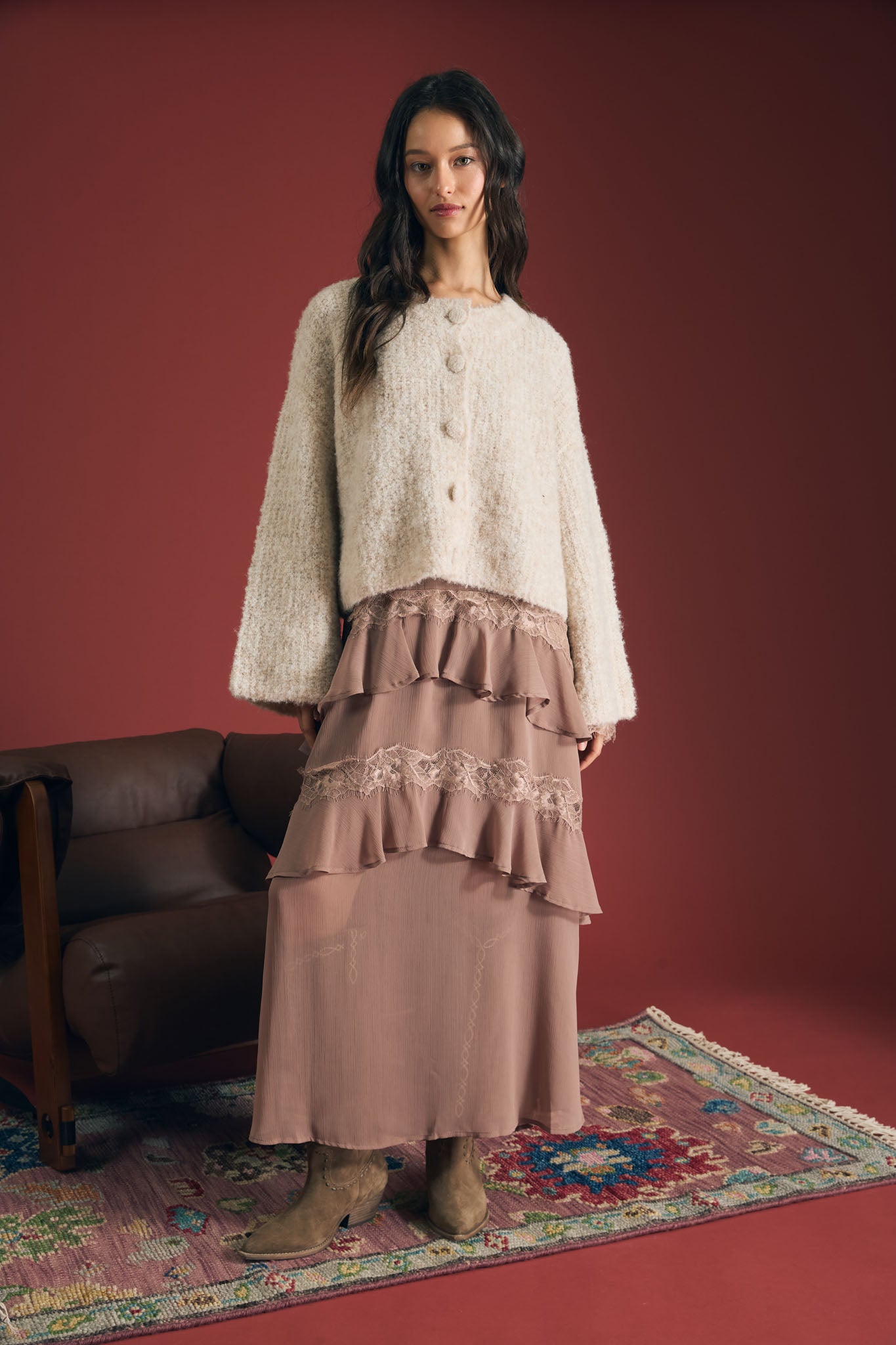 FUZZY KNIT BUTTON DOWN BOXY CARDIGAN SWEATER