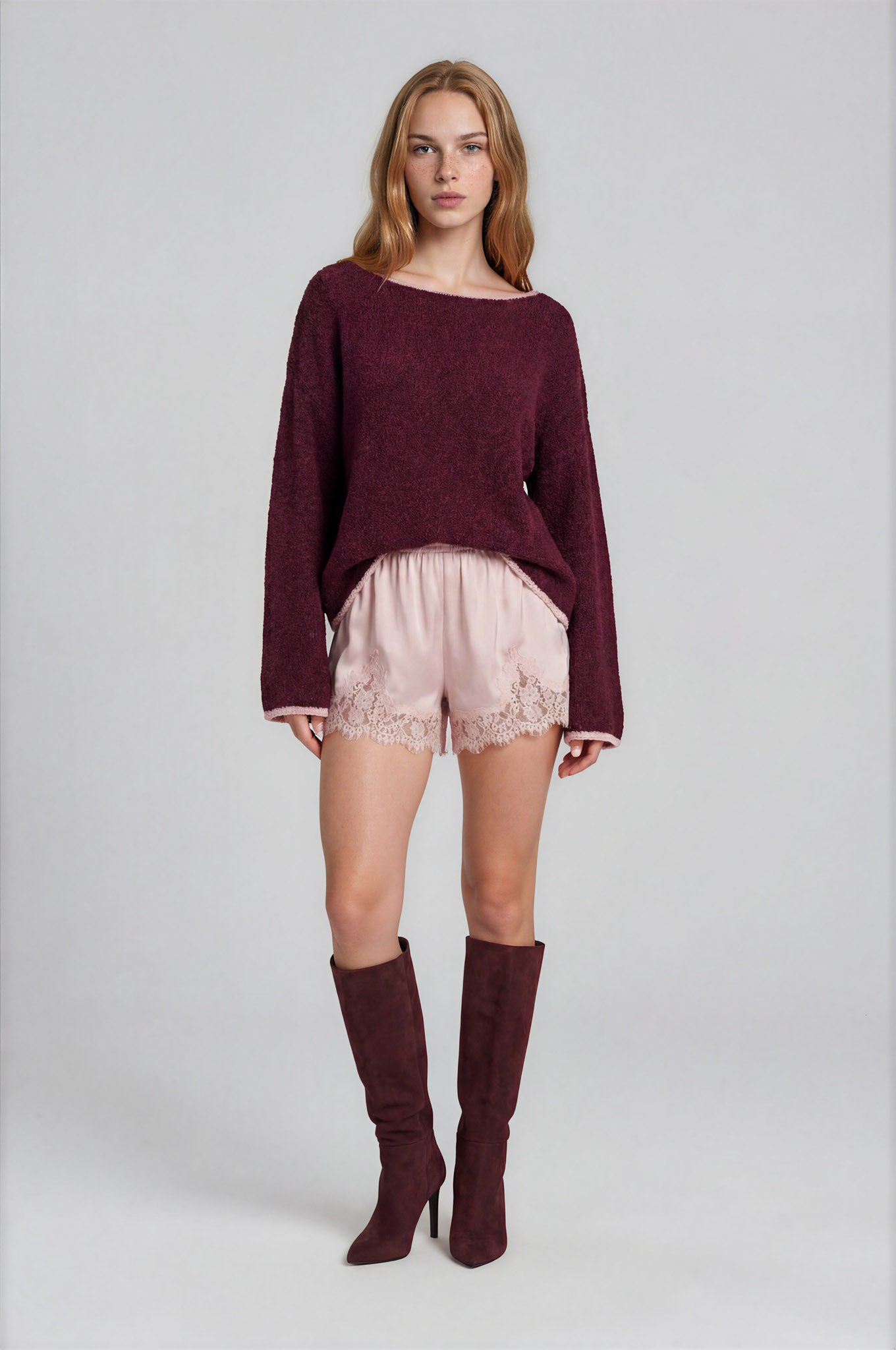 BOAT NECK CONTRAST TRIM LONG SLEEVE KNIT SWEATER (PRE-ORDER)