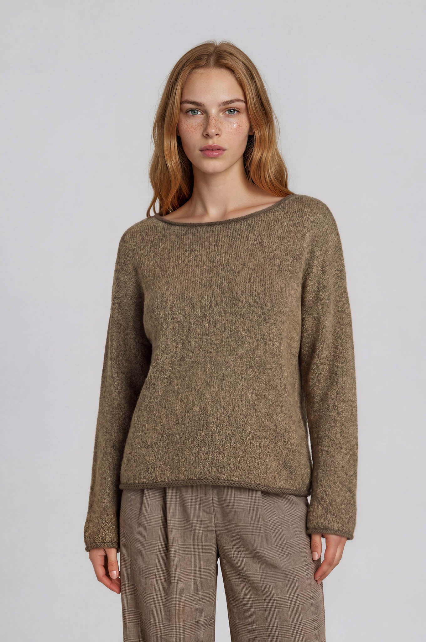 BOAT NECK CONTRAST TRIM LONG SLEEVE KNIT SWEATER (PRE-ORDER)