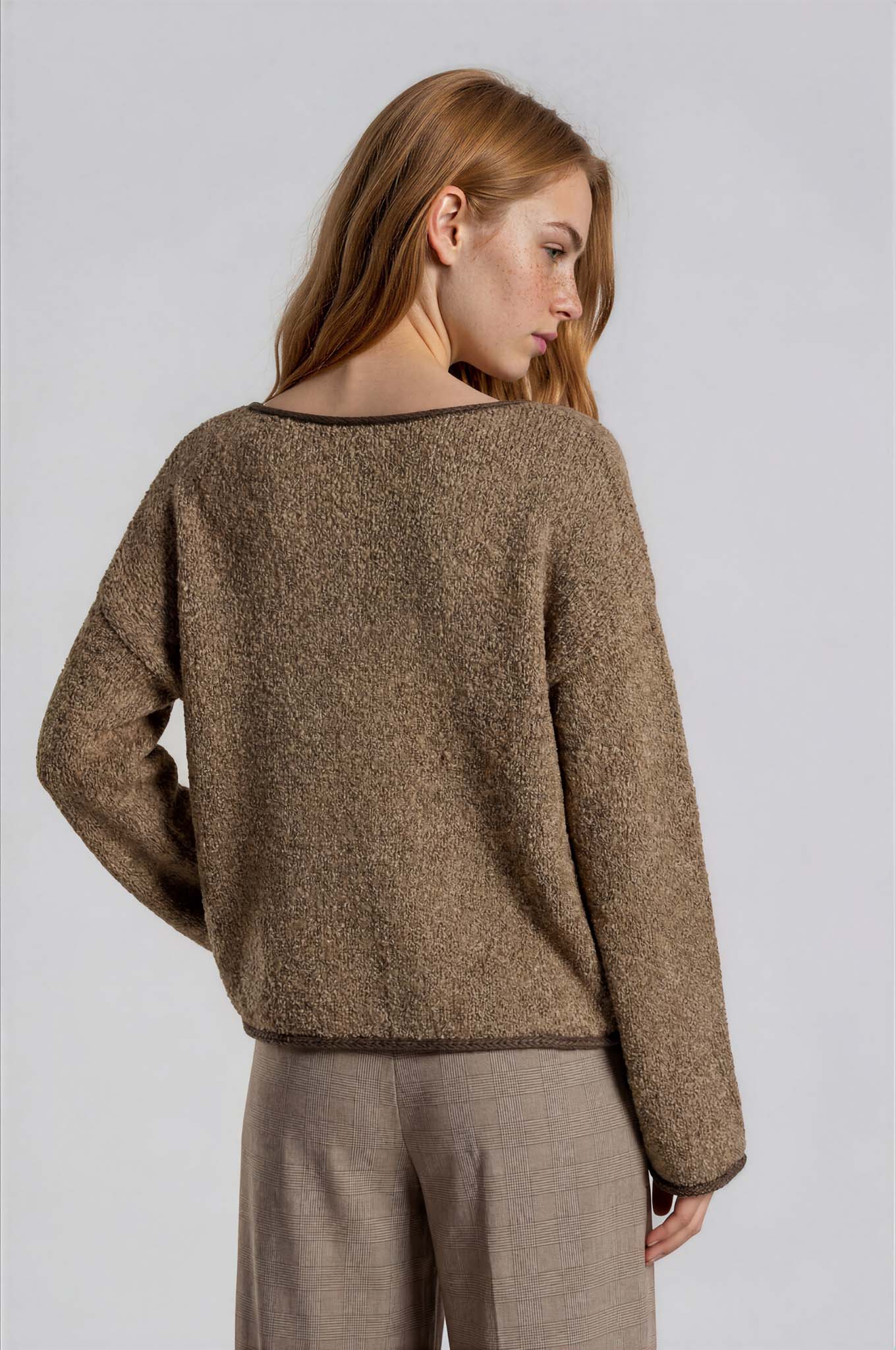 BOAT NECK CONTRAST TRIM LONG SLEEVE KNIT SWEATER (PRE-ORDER)