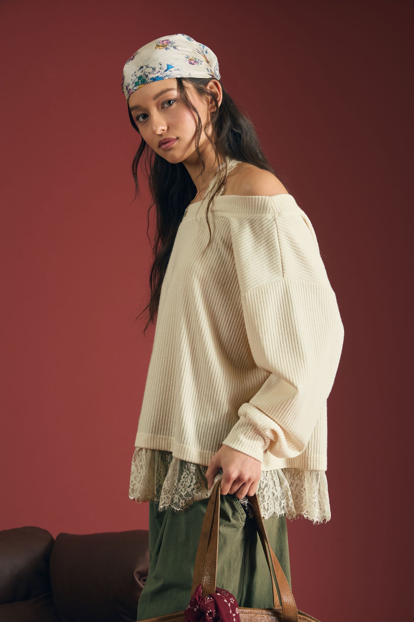 LAYERED HALTER LACE NECK OFF-SHOULDER KNIT TOP (PRE-ORDER)