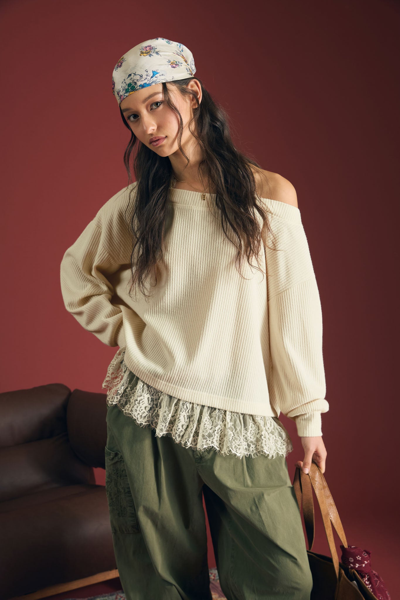 LAYERED HALTER LACE NECK OFF-SHOULDER KNIT TOP (PRE-ORDER)
