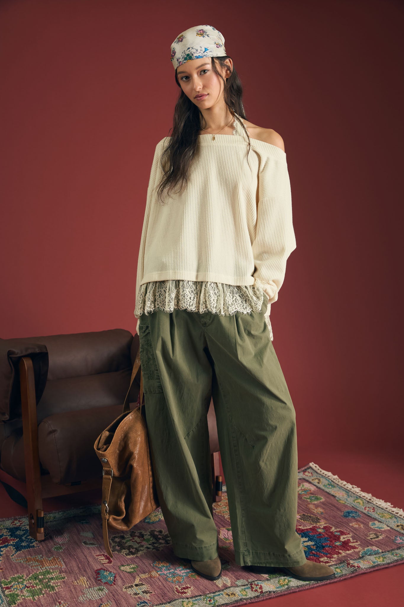 LAYERED HALTER LACE NECK OFF-SHOULDER KNIT TOP (PRE-ORDER)