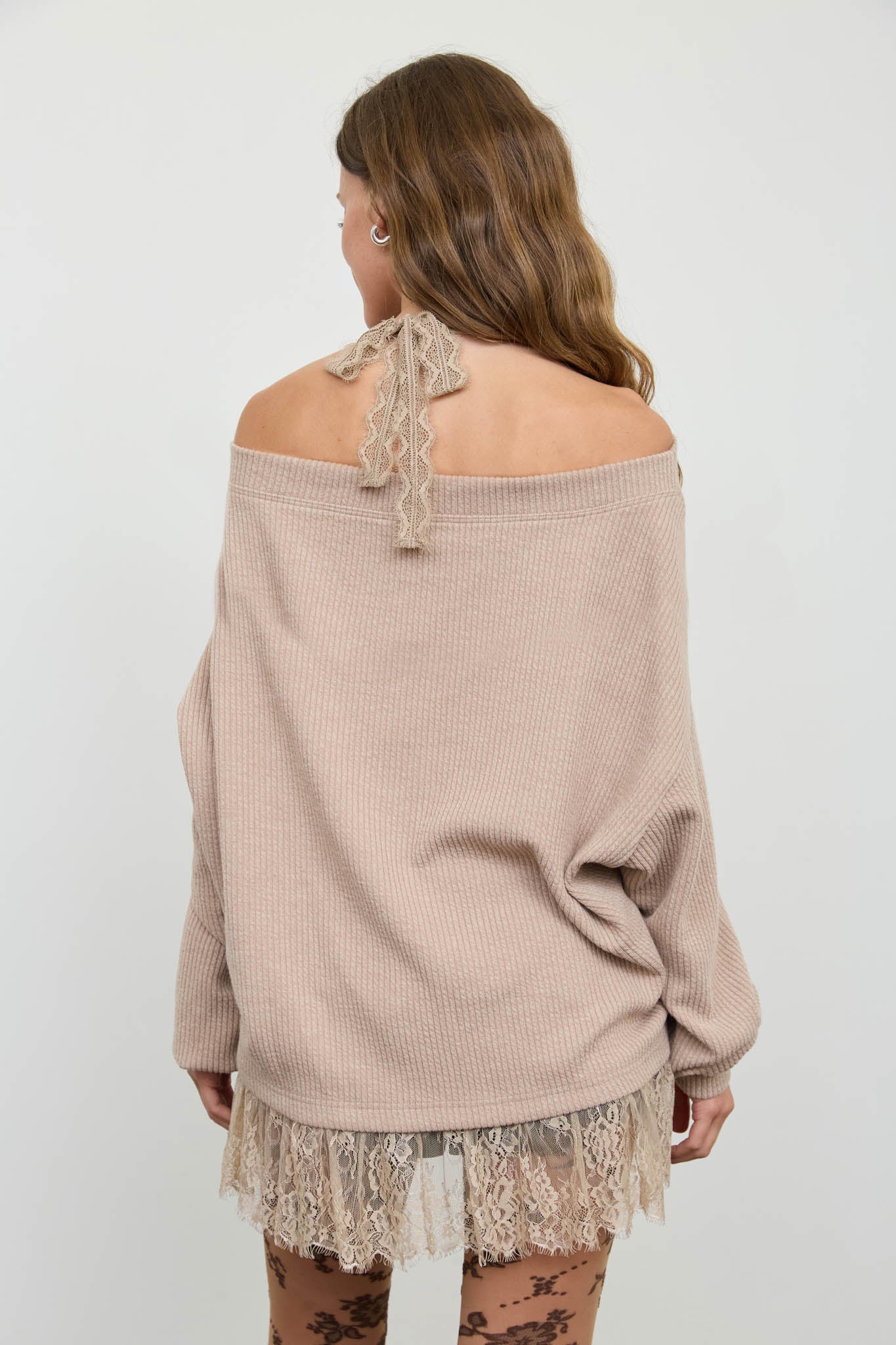 LAYERED HALTER LACE NECK OFF-SHOULDER KNIT TOP (PRE-ORDER)