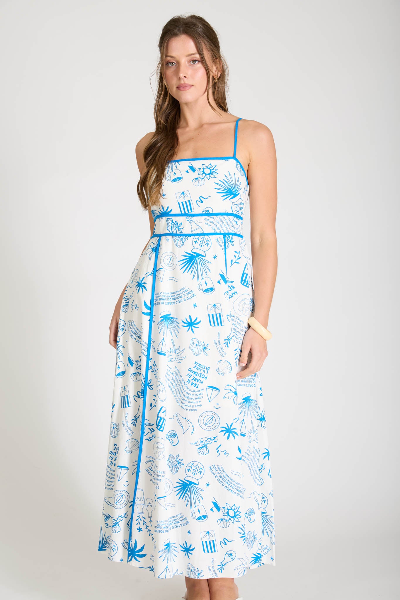 POSITANO PRINT SPAGHETTI STRAP MAXI DRESS