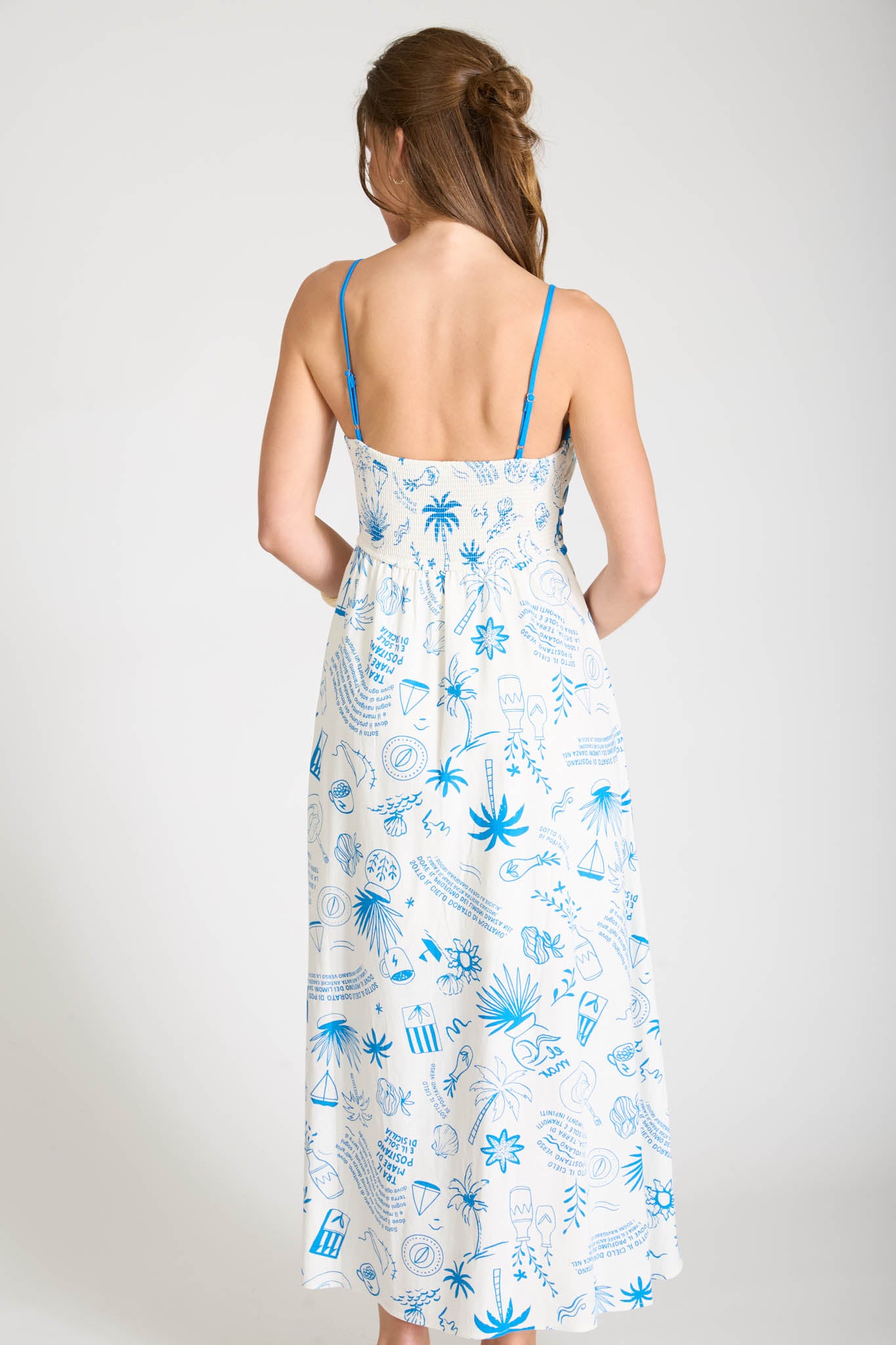 POSITANO PRINT SPAGHETTI STRAP MAXI DRESS