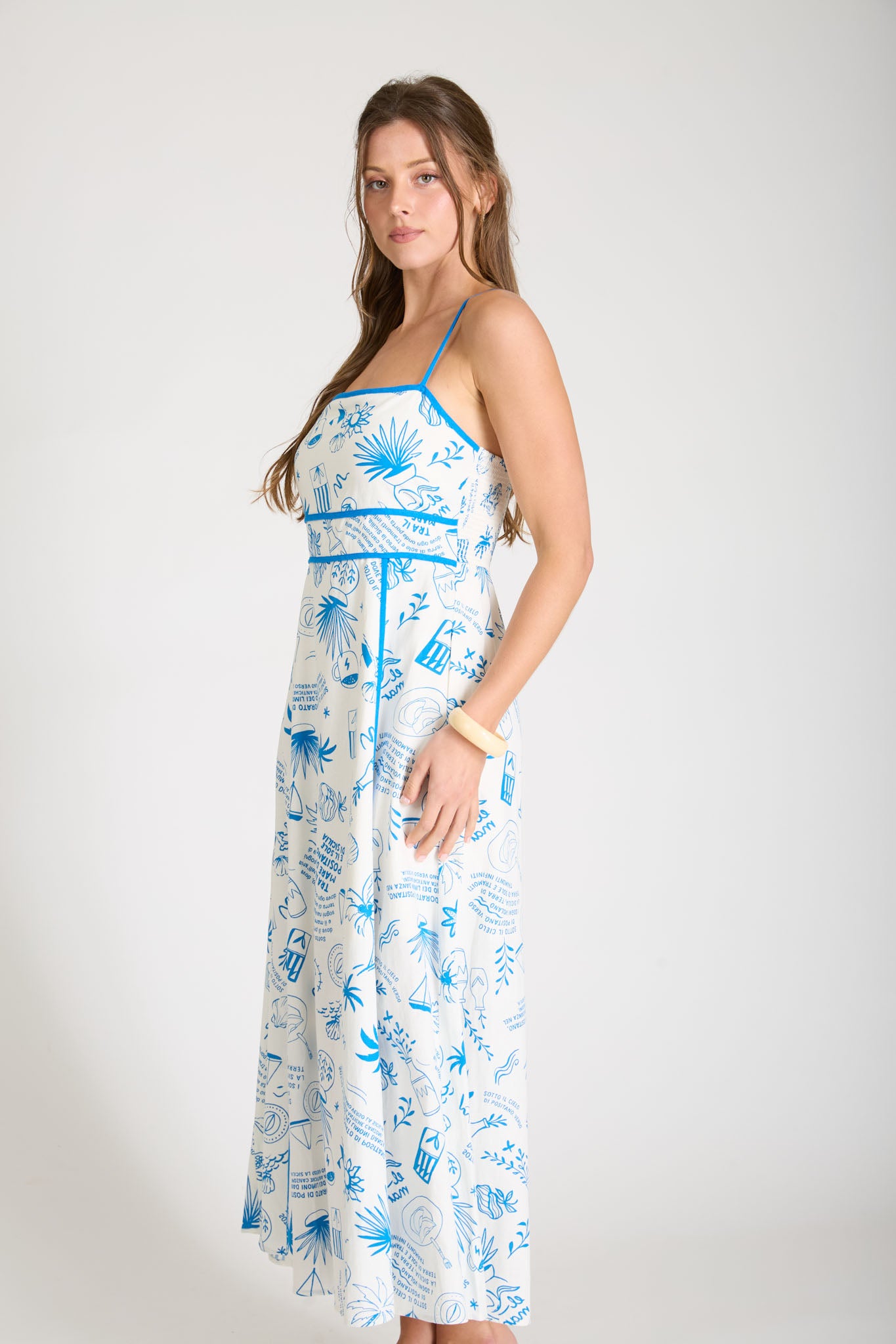 POSITANO PRINT SPAGHETTI STRAP MAXI DRESS