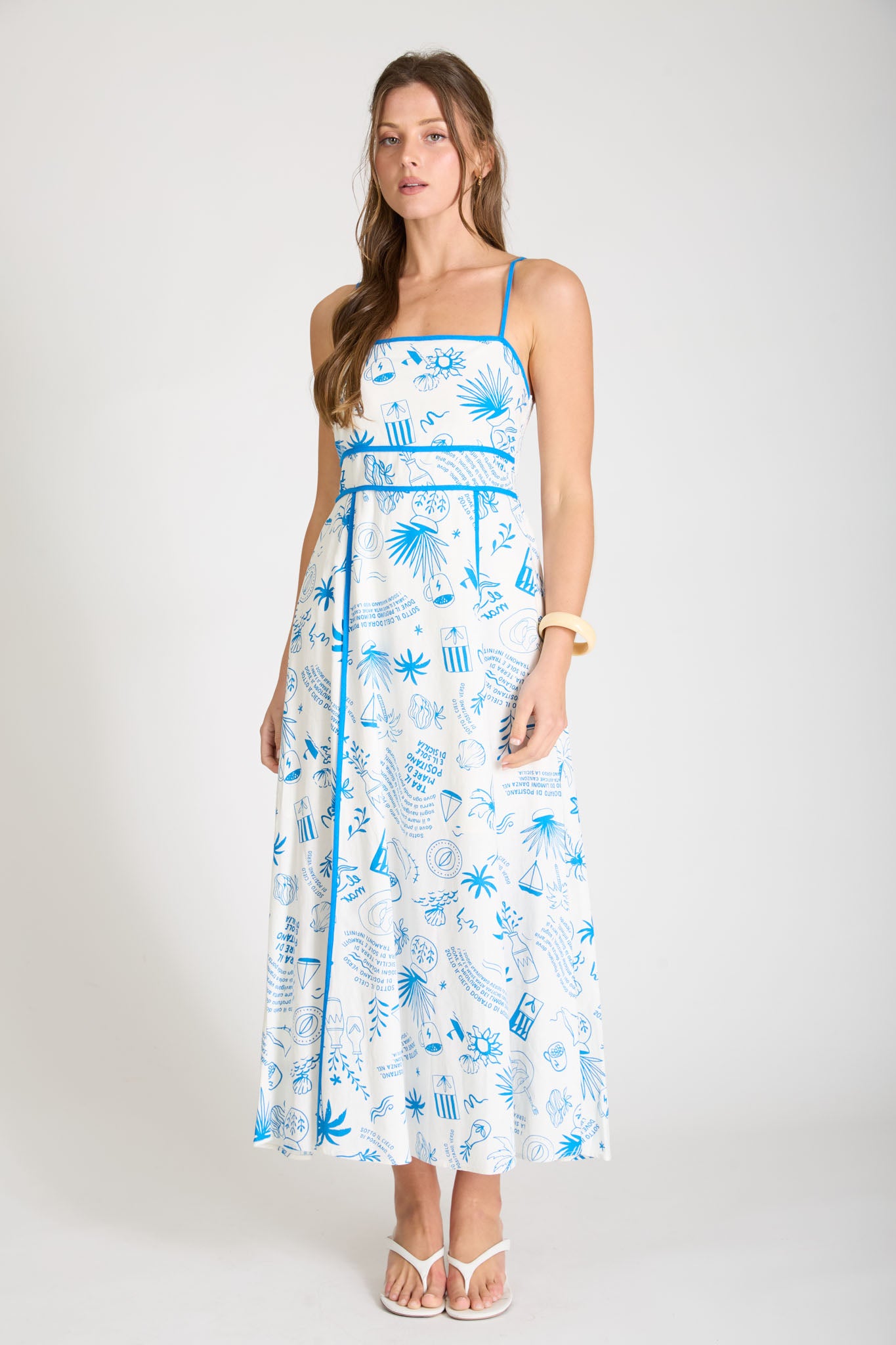 POSITANO PRINT SPAGHETTI STRAP MAXI DRESS