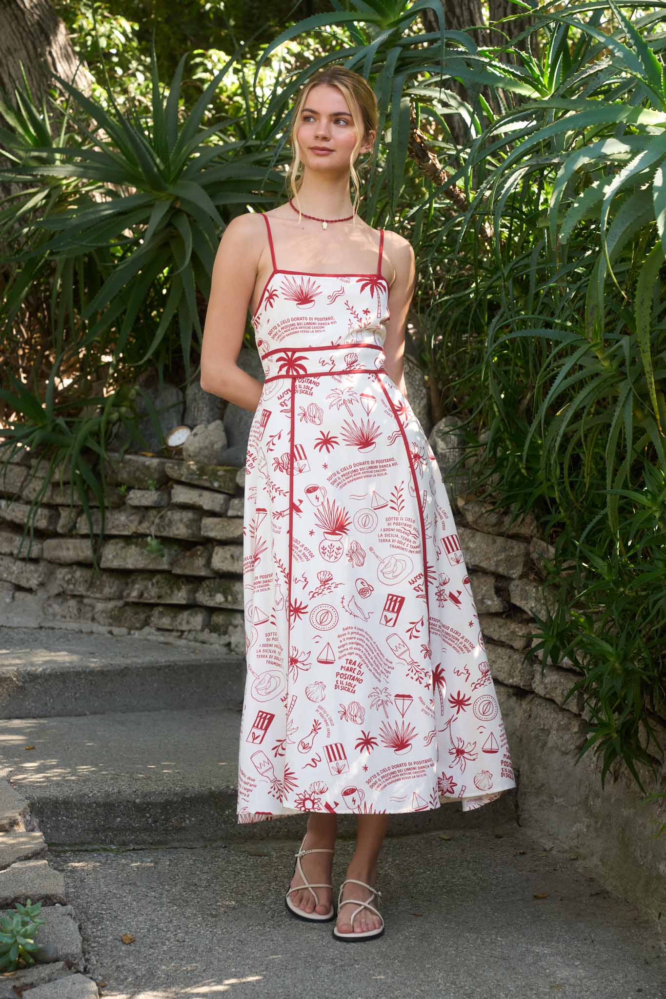 POSITANO PRINT SPAGHETTI STRAP MAXI DRESS