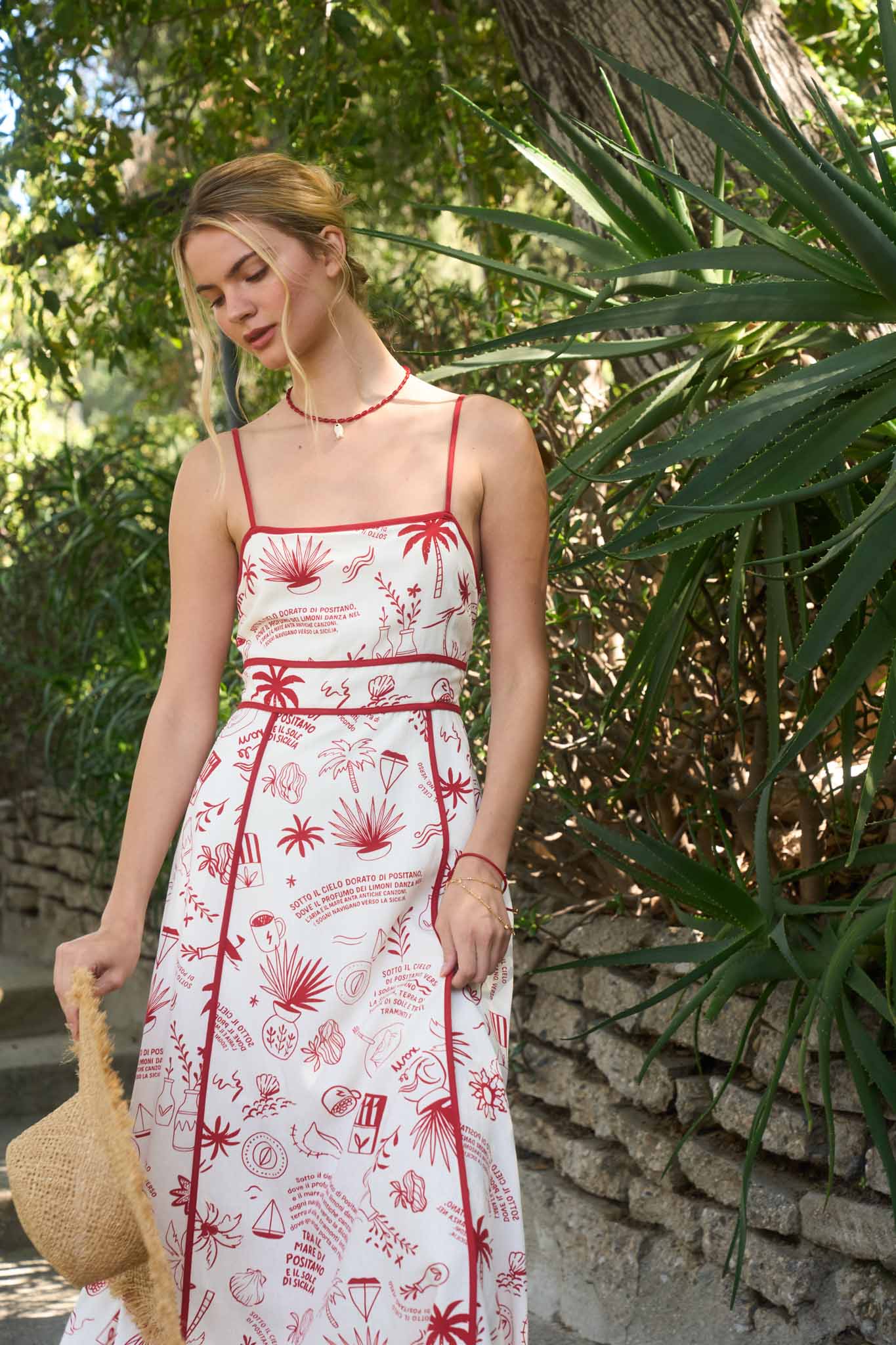 POSITANO PRINT SPAGHETTI STRAP MAXI DRESS