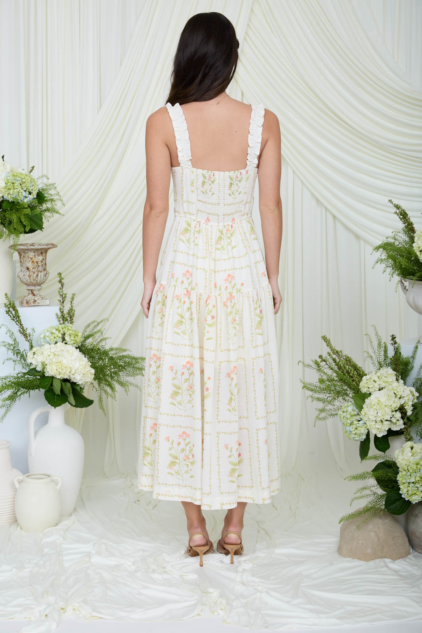 FLORAL DROP WAIST SLEEVELESS MIDI DRESS (PRE-ORDER)