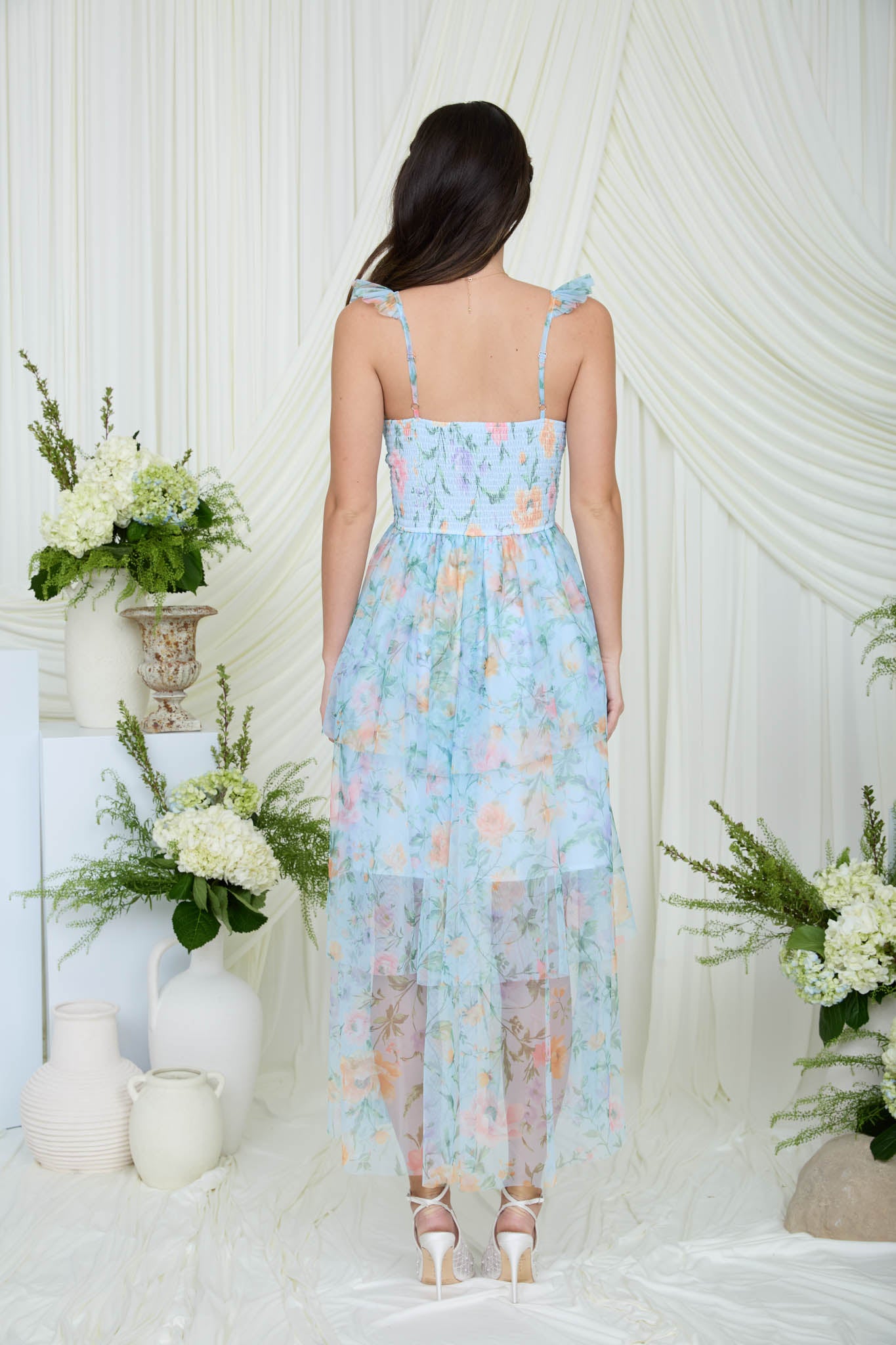 MULTICOLOR FLORAL CORSET CHIFFON TIERED MAXI DRESS (PRE-ORDER)